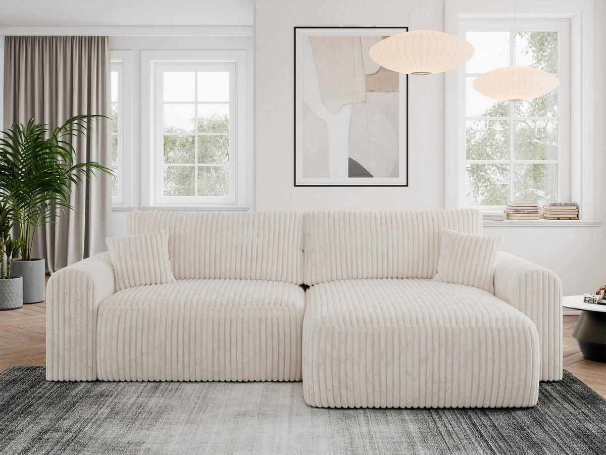 ECKSOFA NELSON Beige Cord - Beige/Schwarz, Kunststoff/Textil (274/152cm) - MKS