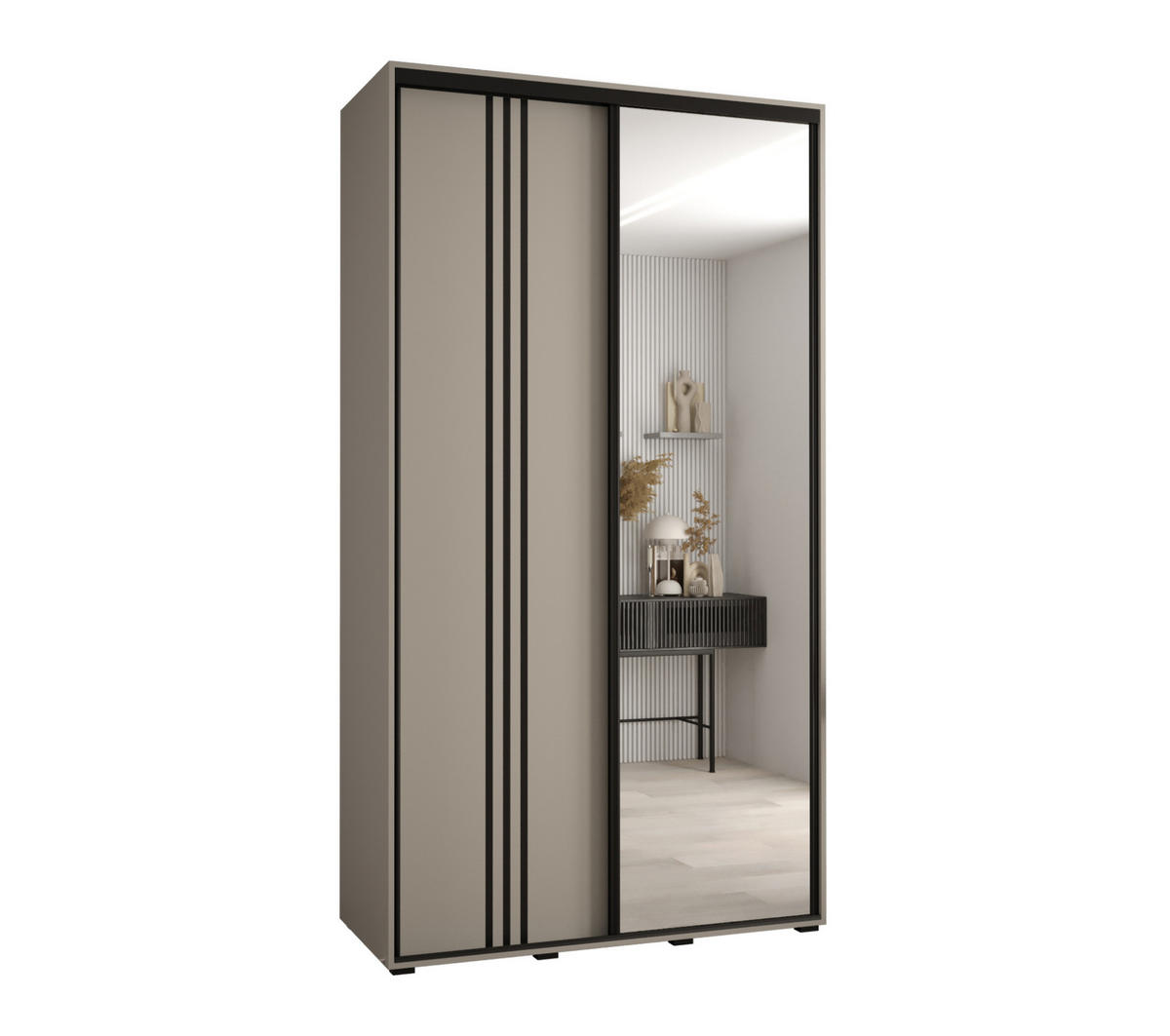 SCHWEBETÜRENSCHRANK 235,2/130/60 2-türig - Kaschmir/Schwarz, Holz/Metall (130/235.2/60cm) - MÖBEL KRYSPOL