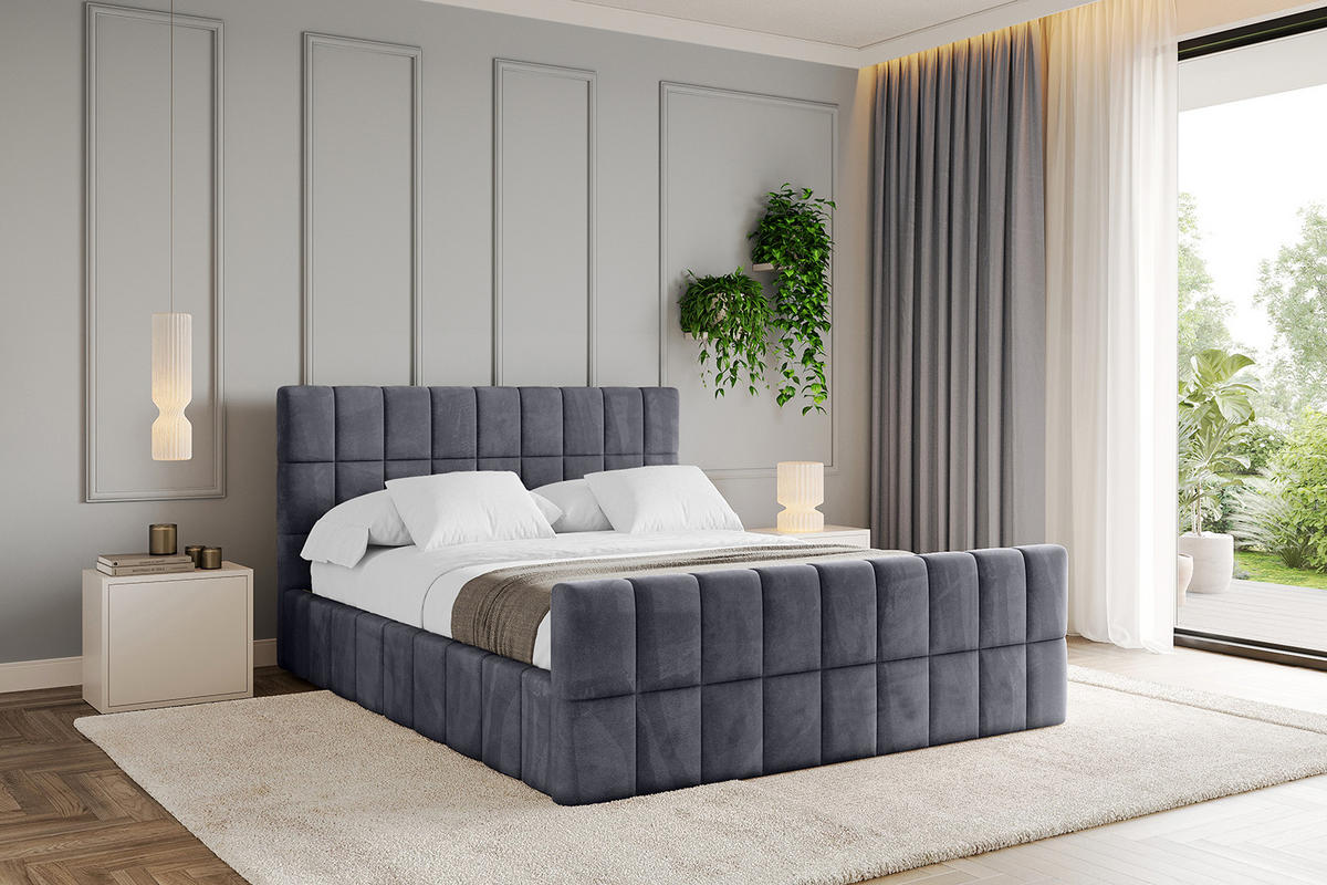 POLSTERBETT mit Bettkasten, Fußteil und Lattenrost, Boxbett ohne Matratze - AMEA-Z 120x200 Dunkelgrau - Dunkelgrau, Holzwerkstoff/Textil (120/200cm) - ALTDECOR