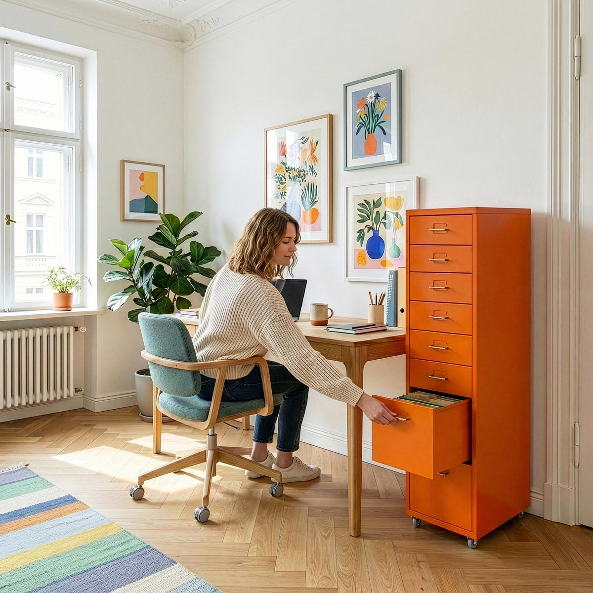 KONTEJNER NA KOLESÍCH Kökar - pomerančová, kov (28/109/41cm) - [en.casa]