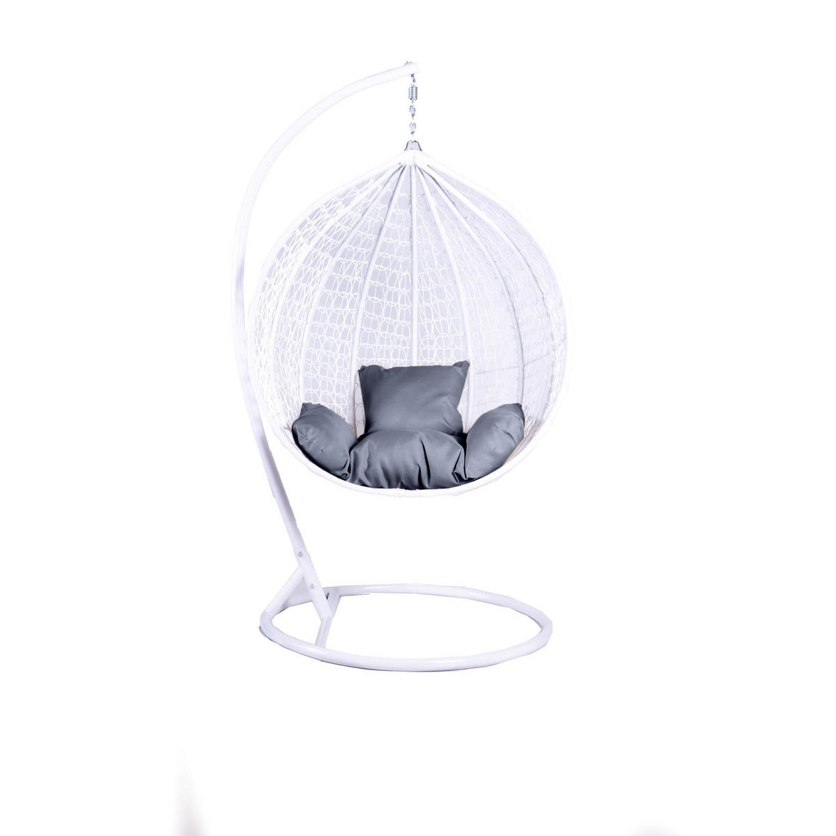 HÄNGESESSEL Cobe Weiß, Graphit Kissen, Garten Hängesessel Kokon aus Technorattan - Graphitfarben/Weiß, Kunststoff/Metall (107/198/68cm) - Bettso