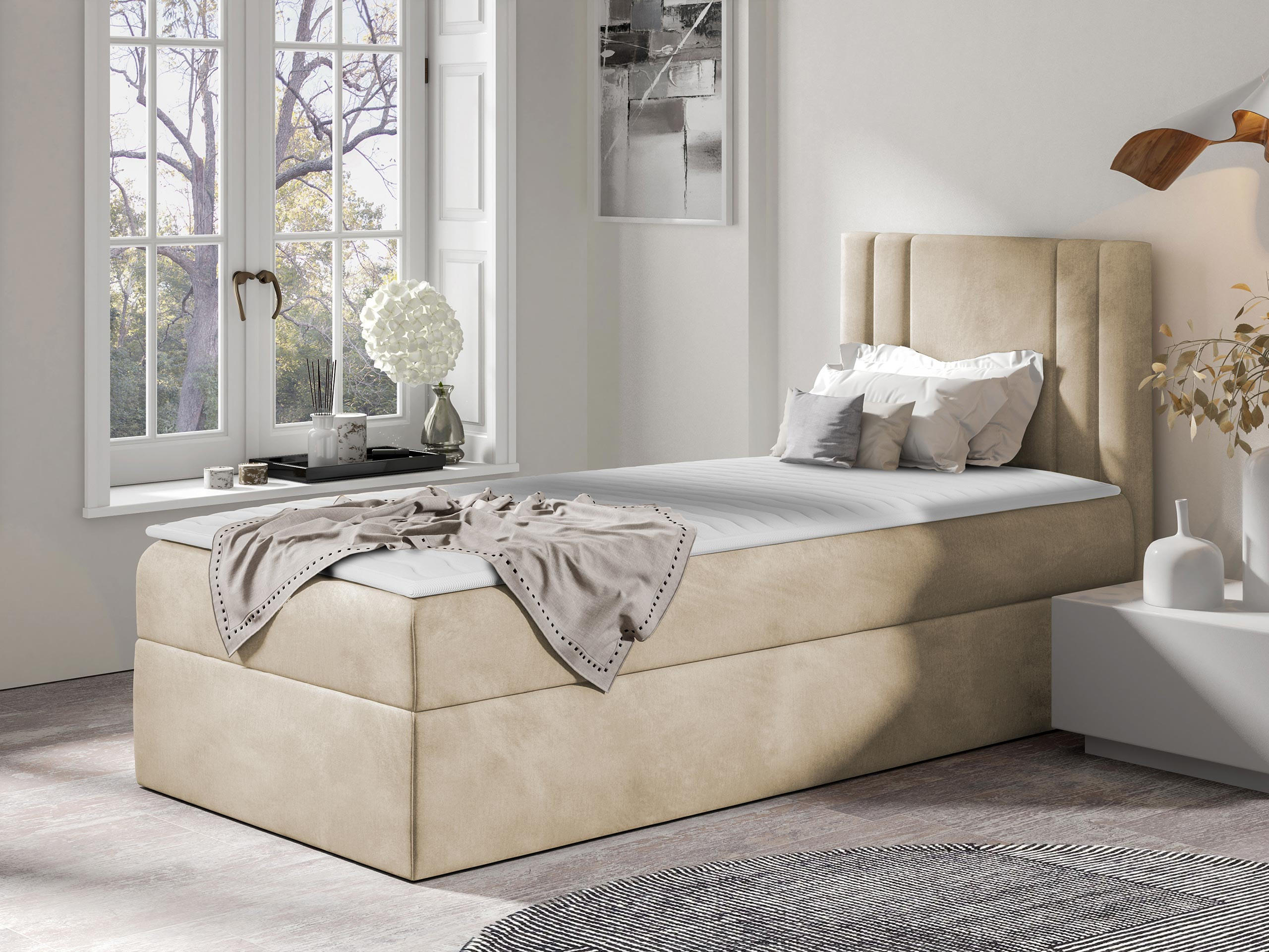 BOXBETT Carmen Mini, Seite zum Öffnen des Bettkastens: Rechts - Naturfarben, Holz (100/200cm) - MIRJAN24