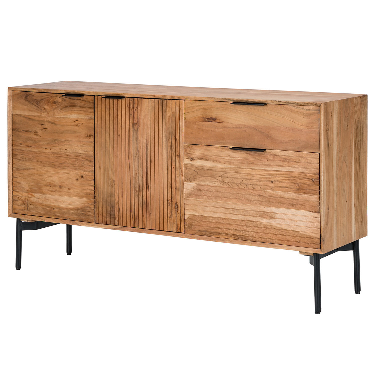 SIDEBOARD - Akazie massiv / Schwarz - Schwarz/Akaziefarben, Holz (155/82/42cm) - home24
