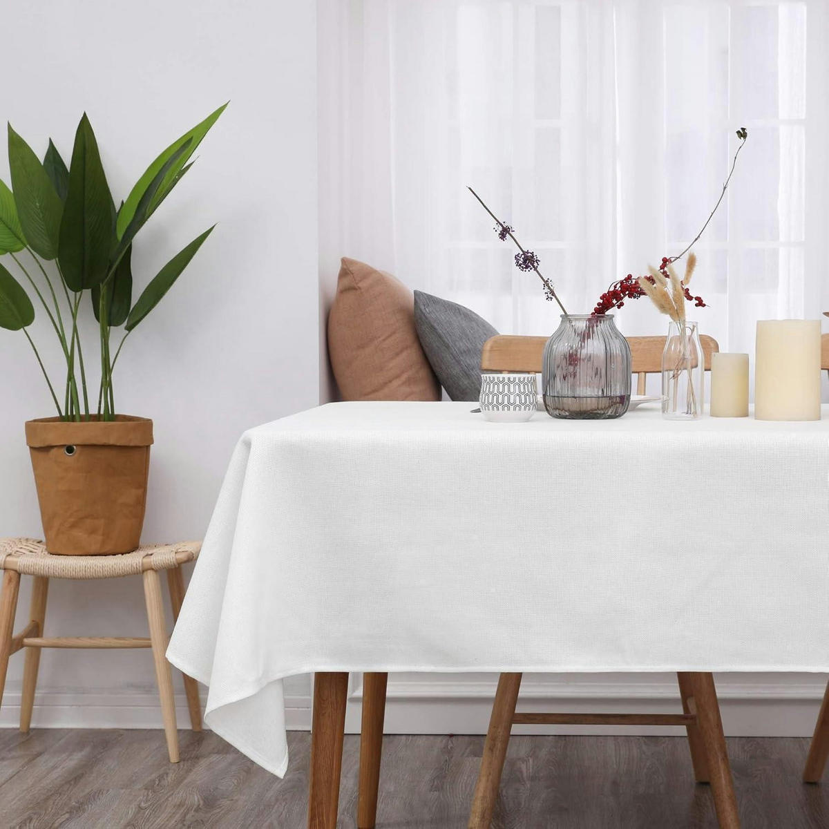 TISCHDECKE Leinenoptik Wasserabweisend 300 x 150 cm Weiß - Weiß, Textil (300/150/1cm)