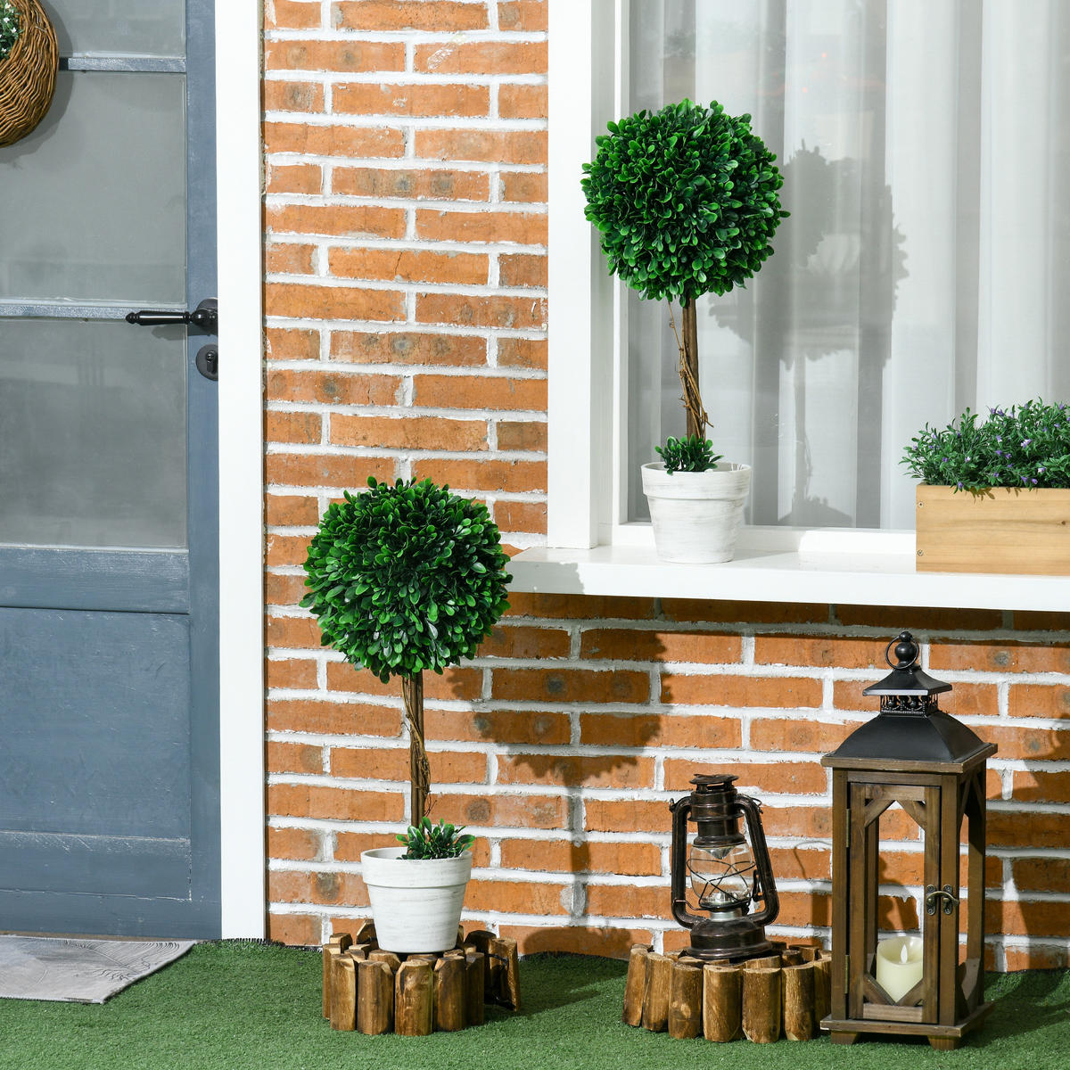 KÜNSTLICHE Pflanzen, 2er-Set UV-beständige Kunstpflanze, 60 cm Buchsbäume - Grün, Kunststoff (60cm) - HOMCOM