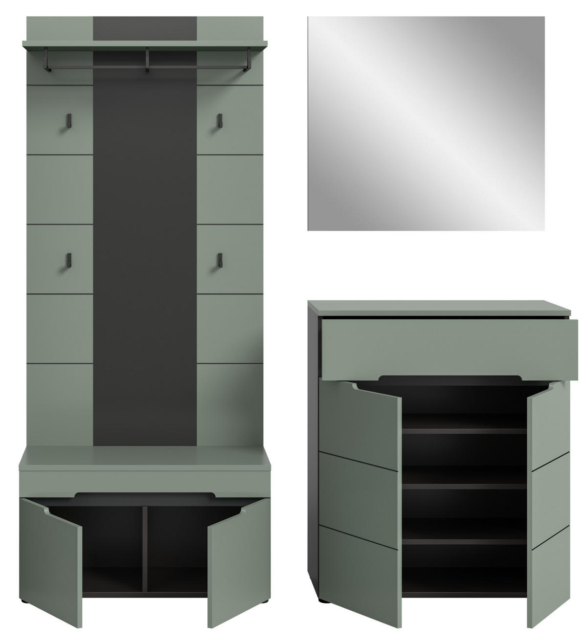 GARDEROBE-SET Salbei und Grau, Garderobe 4-teilig, 175 x 190 cm, Soft-Close, Cooper - Salbeigrün/Dunkelgrau, Holzwerkstoff/Kunststoff (175/190/37cm) - Inn.Furn