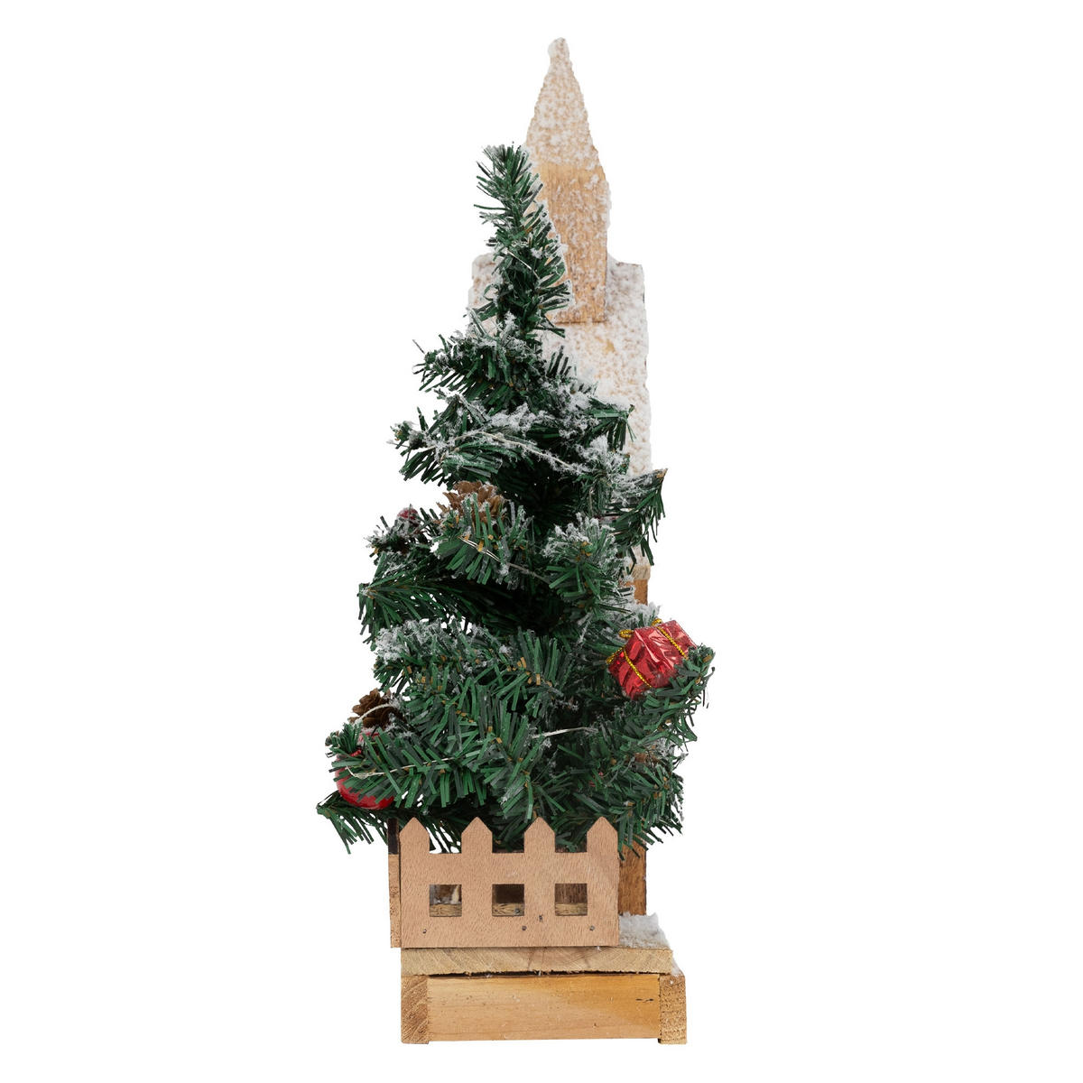 WEIHNACHT HAUS mit Baum - Braun, Holz (11/44/27cm)