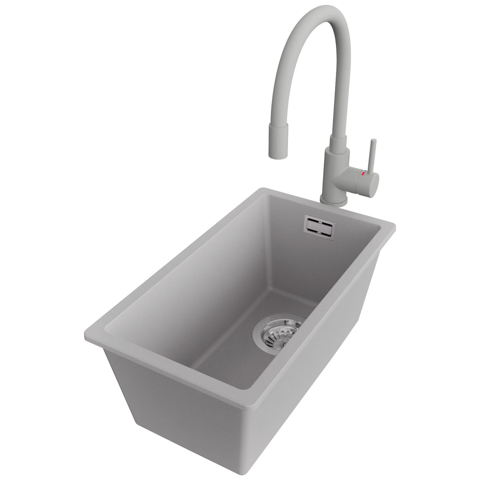 GRANITSPÜLE London, 3-er set Grau 26/47 cm, 1 Becken + Küchenarmatur 38/14 cm + Ablauf-Set ab 30er Unterschrank - Chromfarben/Grau, Kunststoff (26/20/47cm) - Primagran