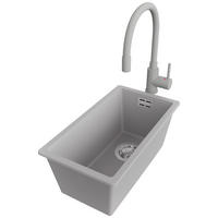 GRANITSPÜLE London, 3-er set Grau 26/47 cm, 1 Becken + Küchenarmatur 38/14 cm + Ablauf-Set ab 30er Unterschrank - Chromfarben/Grau, Kunststoff (26/20/47cm) - Primagran