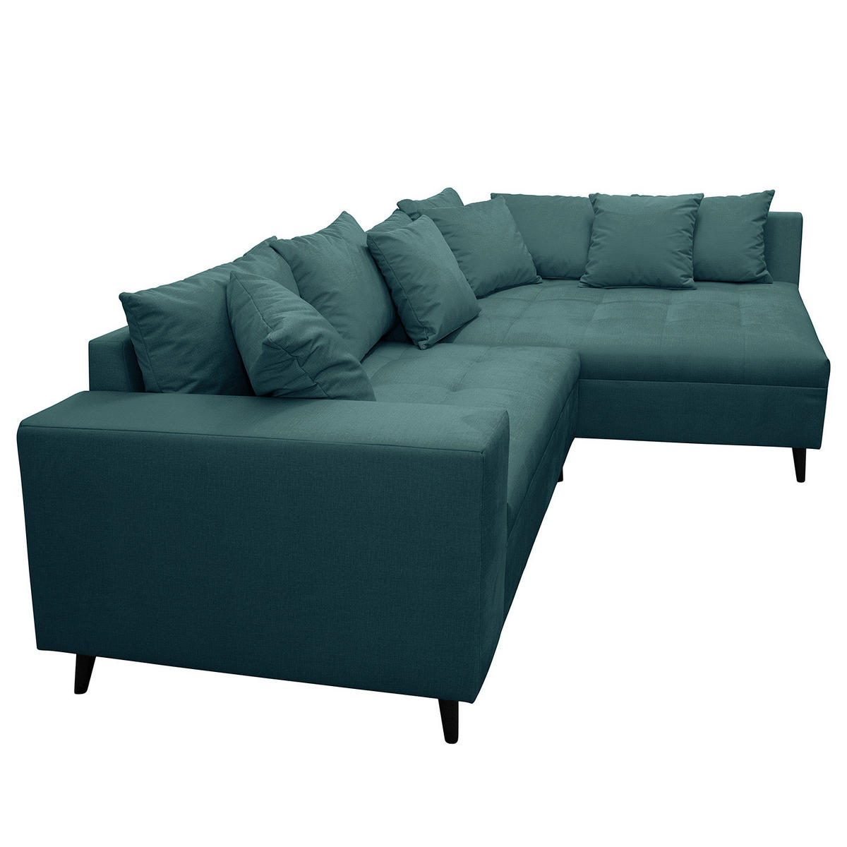 ECKSOFA mit Hocker - Dunkelgrün, Holz/Birkenholz (247/174cm) - home24