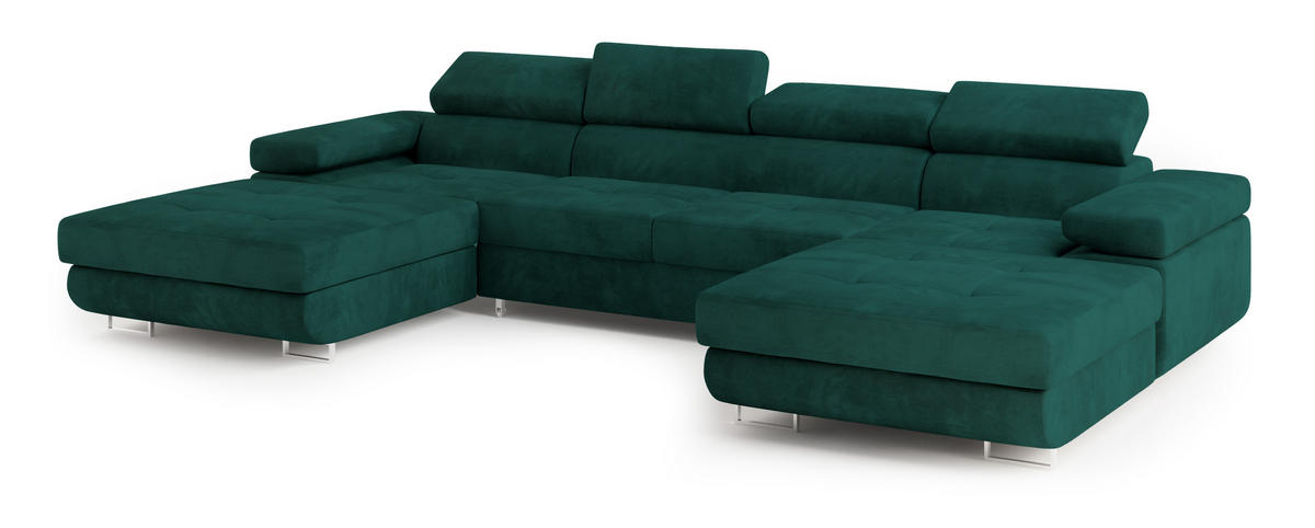 ROHOVÁ SEDAČKA LYKKE zelená barva - stříbrná/zelená barva, kov/dřevo (353/202cm) - MASSENO