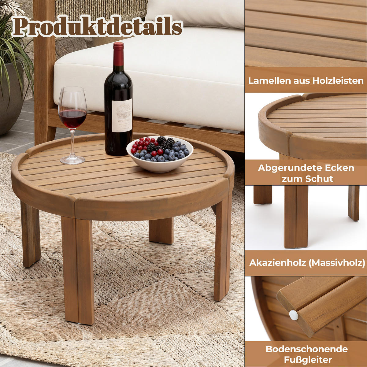 OUTDOOR Couchtisch | Ø70 x H40 cm - Braun, Holz (70/70/40cm) - Hometopia