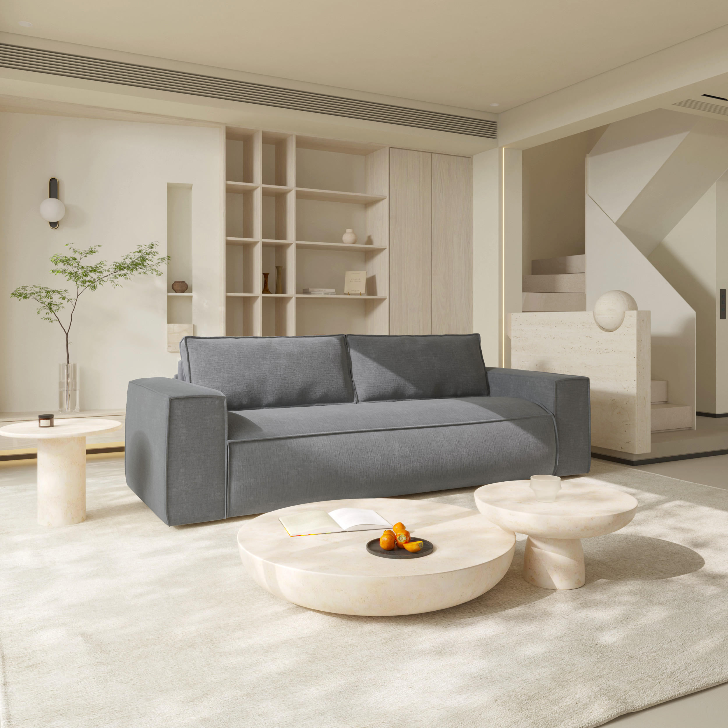 SCHLAFSOFA GERADE Samt Grau 216cm - Grau, Textil (216/90/100cm) - Sia Home