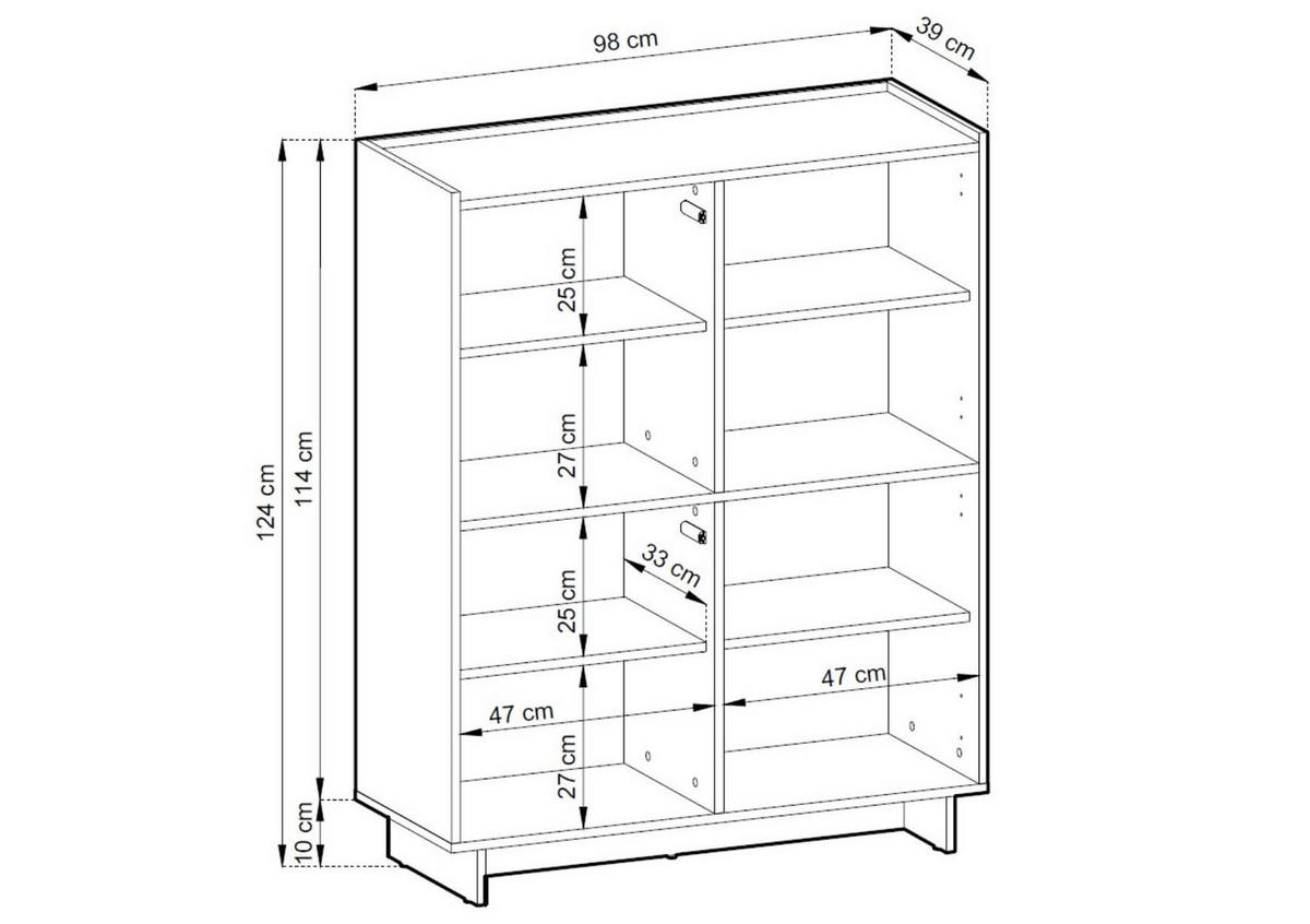 SUNA Highboard Japandi Design Kommode Eiche Caramel grifflos 124 cm hoch - Braun, Holzwerkstoff (98/124/39cm) - Bettso