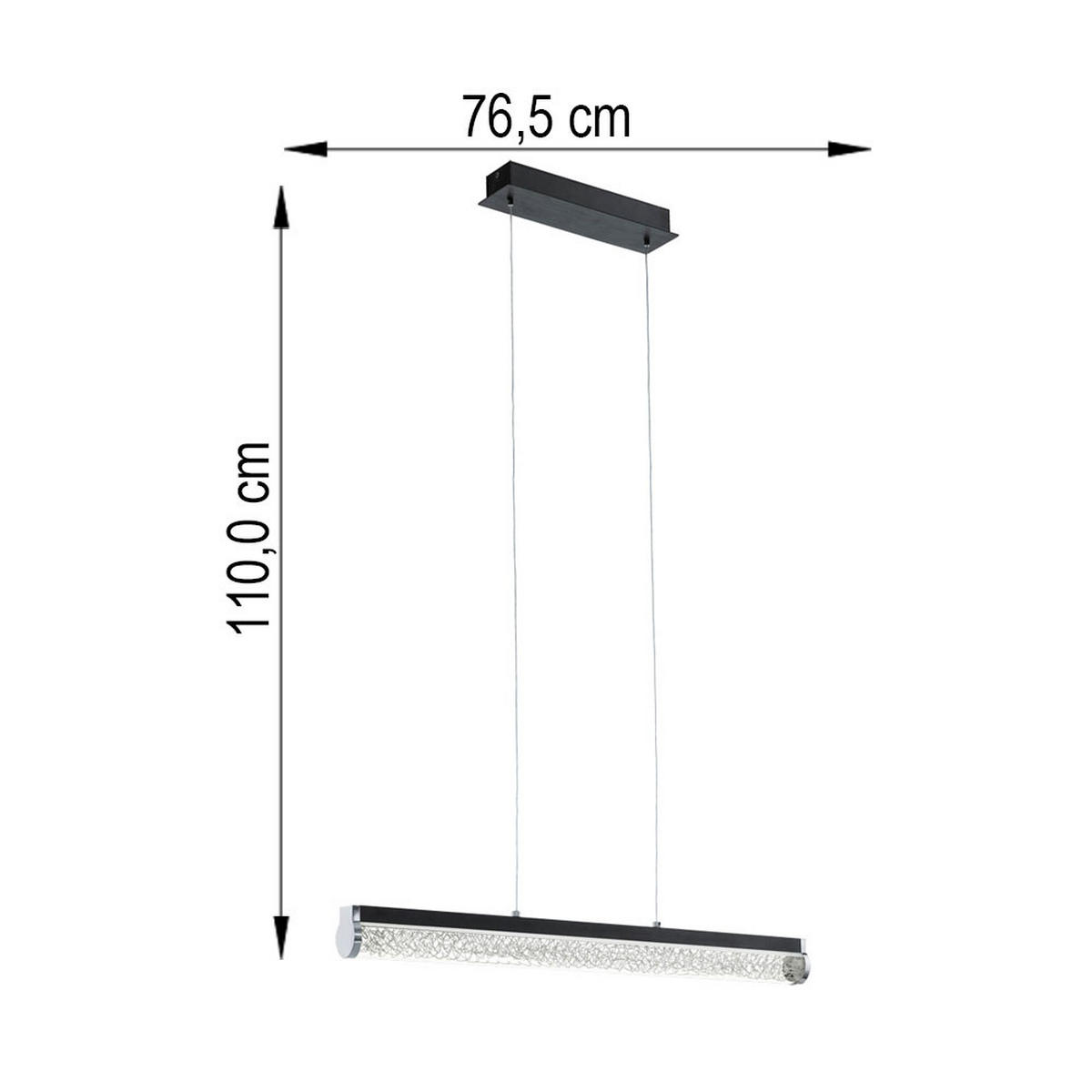 LED HÄNGELEUCHTE Stahl Schwarz - Schwarz, Glas (76.5/8/110cm)