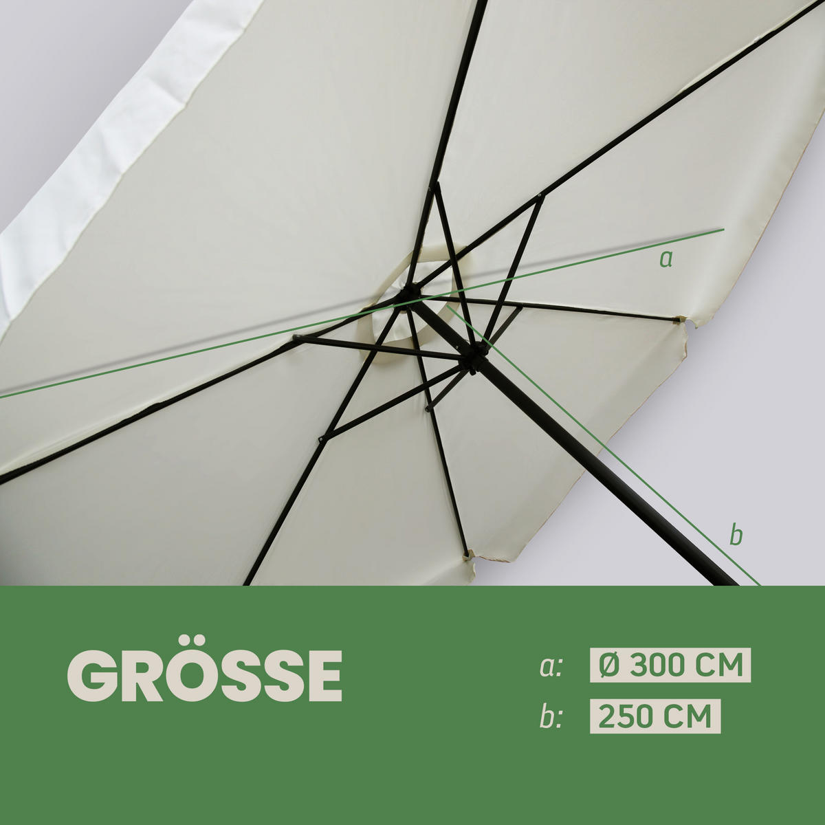 GARTENSCHIRM ⌀ 300cm Aluminium mit Kurbel - Creme, Metall (300/300cm) - Bestlivings