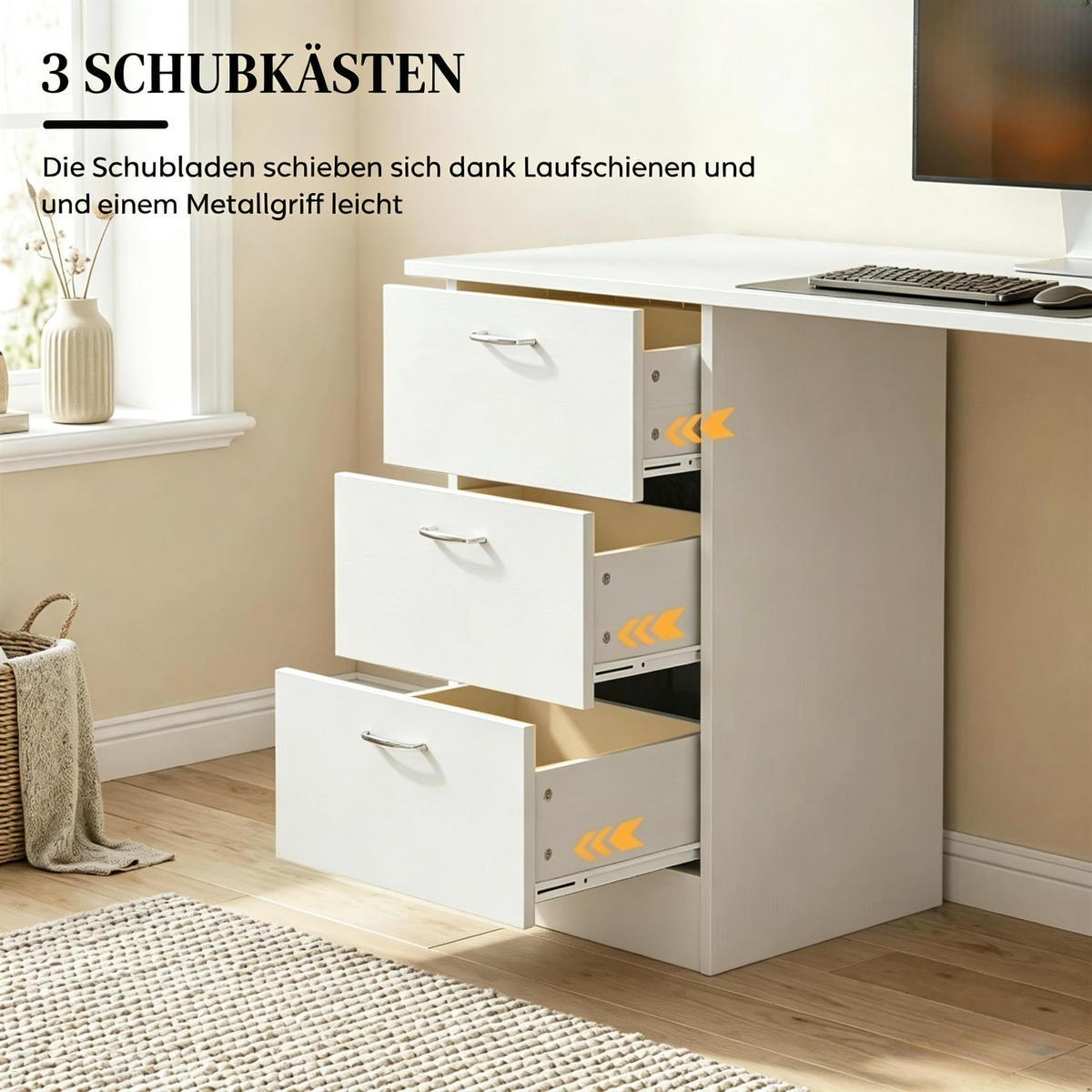 SCHREIBTISCH weiß 120 cm mit 3 Schubladen - Weiß, Holzwerkstoff (49/120/72cm) - Gisaae