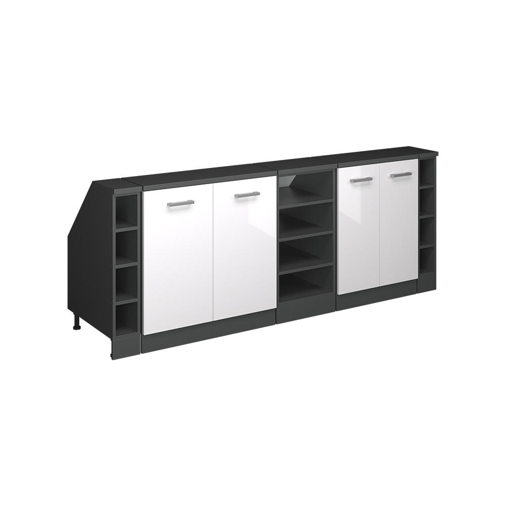 KÖKSSKÅP FÖR SLUTTANDE TAK R-Line Vit högblank 210 cm Set om 5 skåpstommar 60 cm djup Vit högglans, Antracit 83.8/210/60 cm