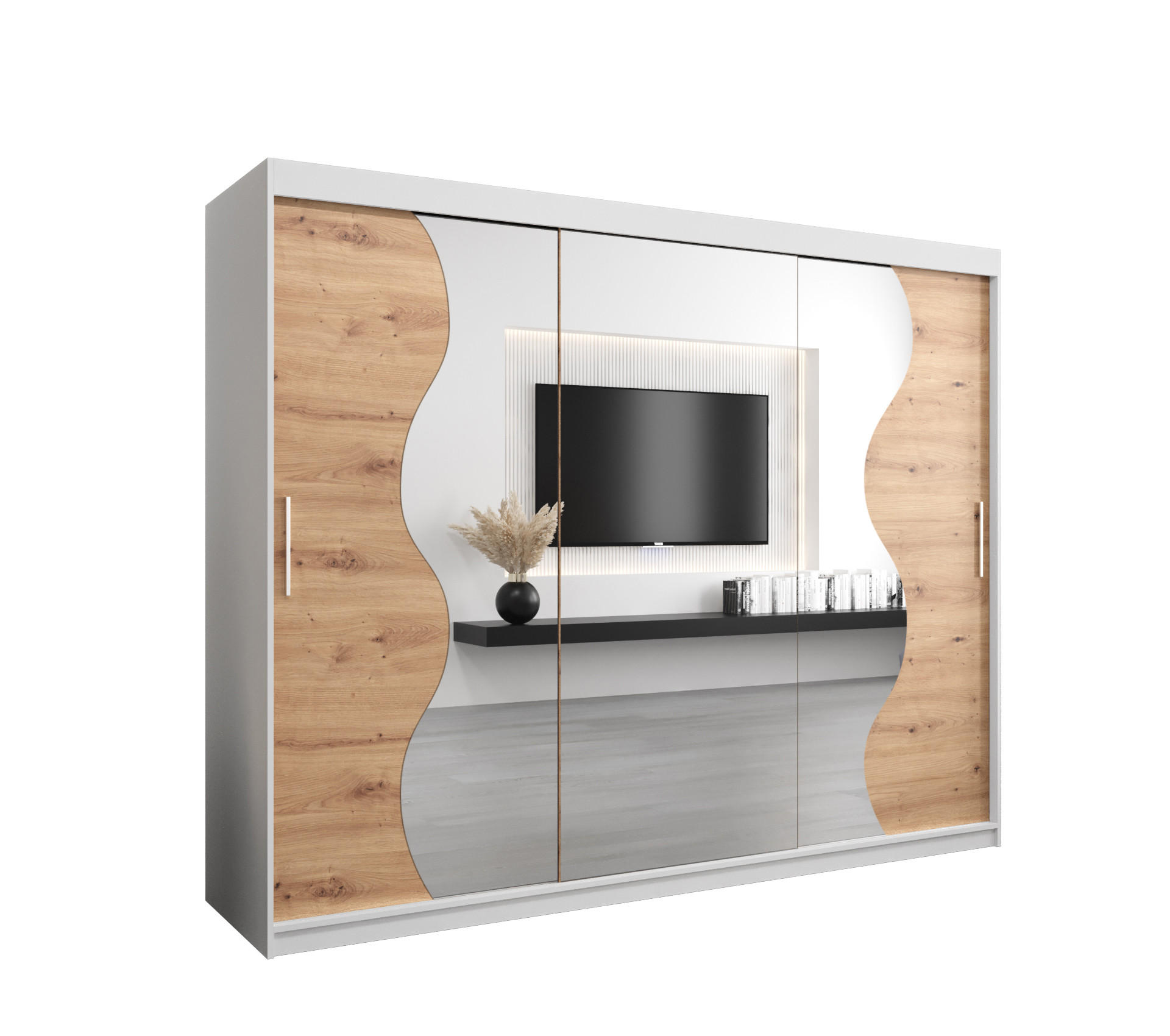MÖBEL KRYSPOL SCHWEBETÜRENSCHRANK Weiß, Eiche Artisan 250cm × 62cm × 200cm