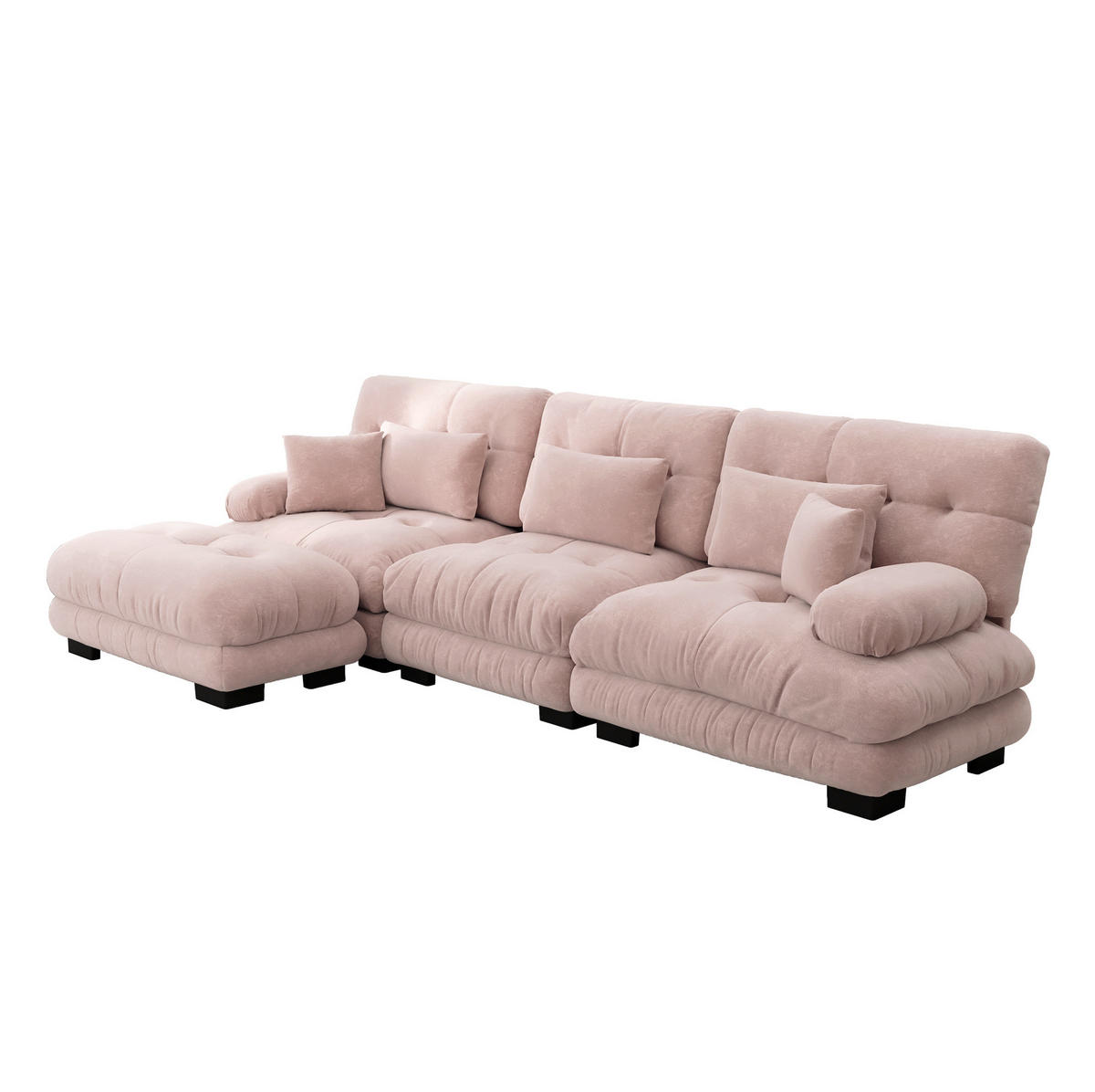 ECKSOFA 313/145/81 cm pink aus Chenille mit modularem Design und Ottomanen - Pink, Textil (145/313cm) - OKWISH