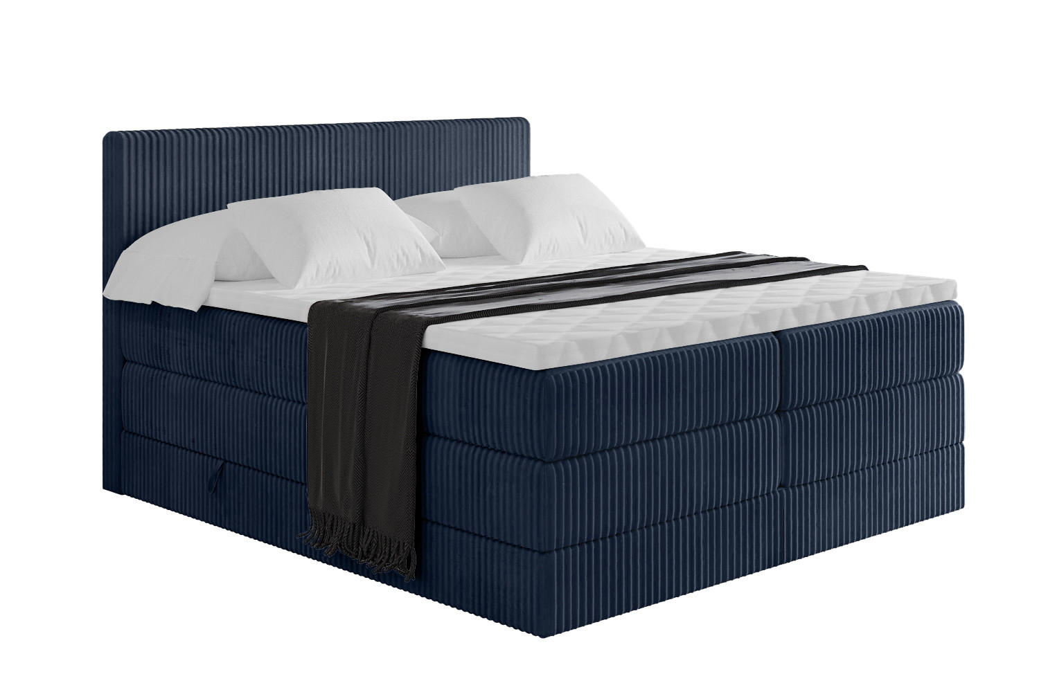 BOXSPRINGBETT mit Matratze H3|H4 und Lattenrost - TOLO KING 200x200 Cord - Dunkelblau - Dunkelblau, Holzwerkstoff (200/200cm) - ALTDECOR