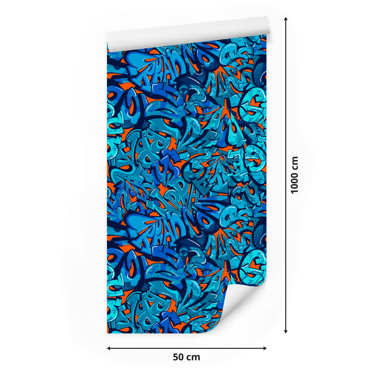 VLIESTAPETE Modernes Graffiti – Blau, Orange – 50x1000 cm - Blau/Orange, Papier (50/1000cm) - Muralo