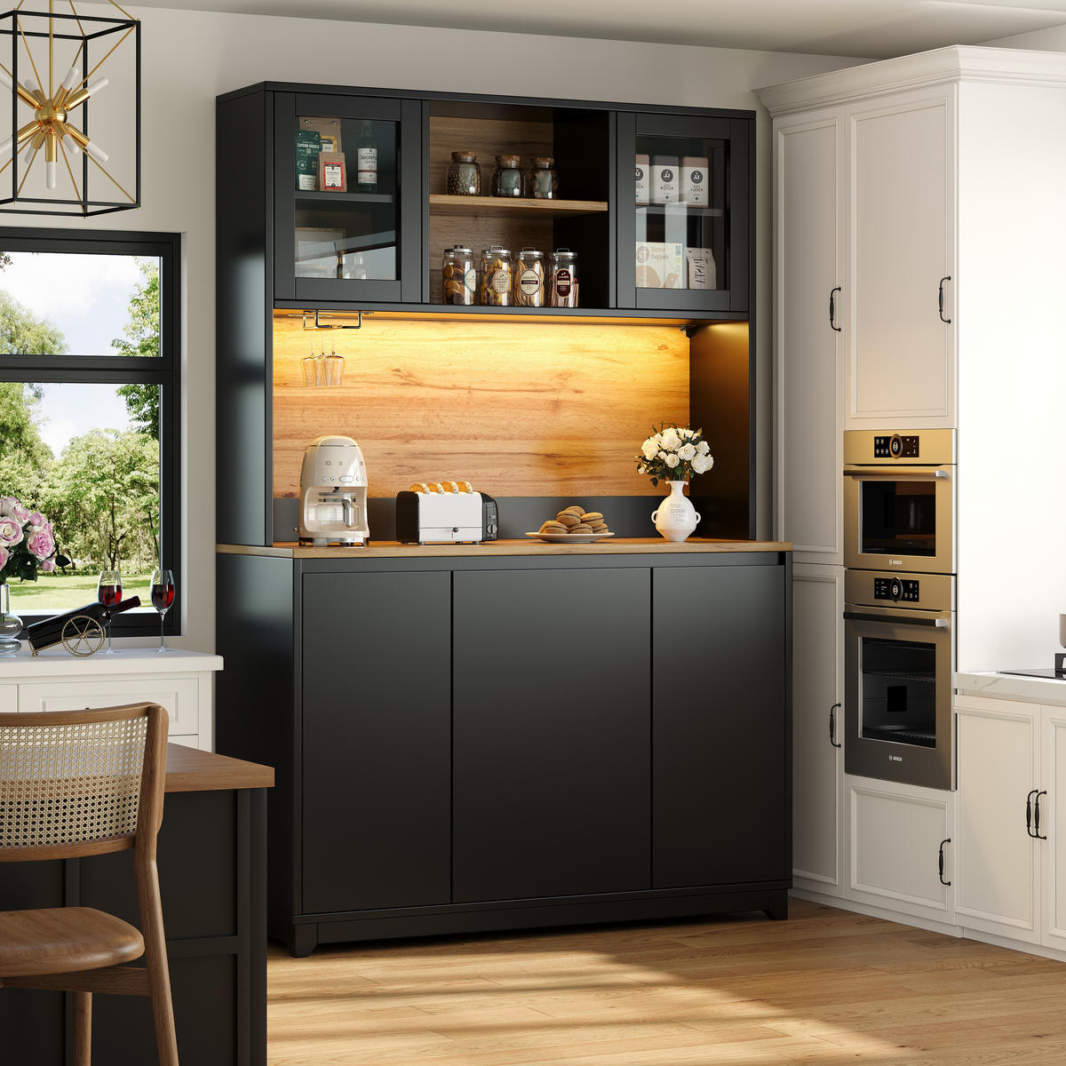 BUFFET 120/40/180 cm schwarz aus MDF mit LED - Schwarz, Holzwerkstoff (120/180/40cm) - OKWISH