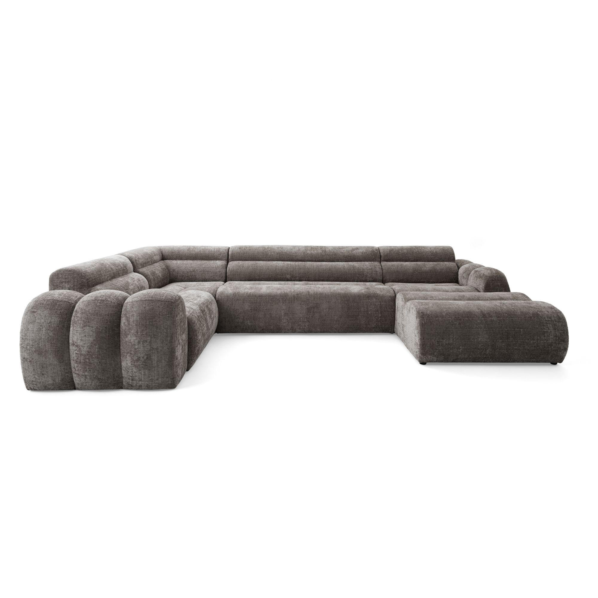 6-SITZER modulares Wohnlandschaft U XXL VEER SET 3 Links, 368 x 200 cm, Chenille Webstoff Braun - Schwarz/Braun, Holz/Kunststoff (368/75/200cm) - Muffo