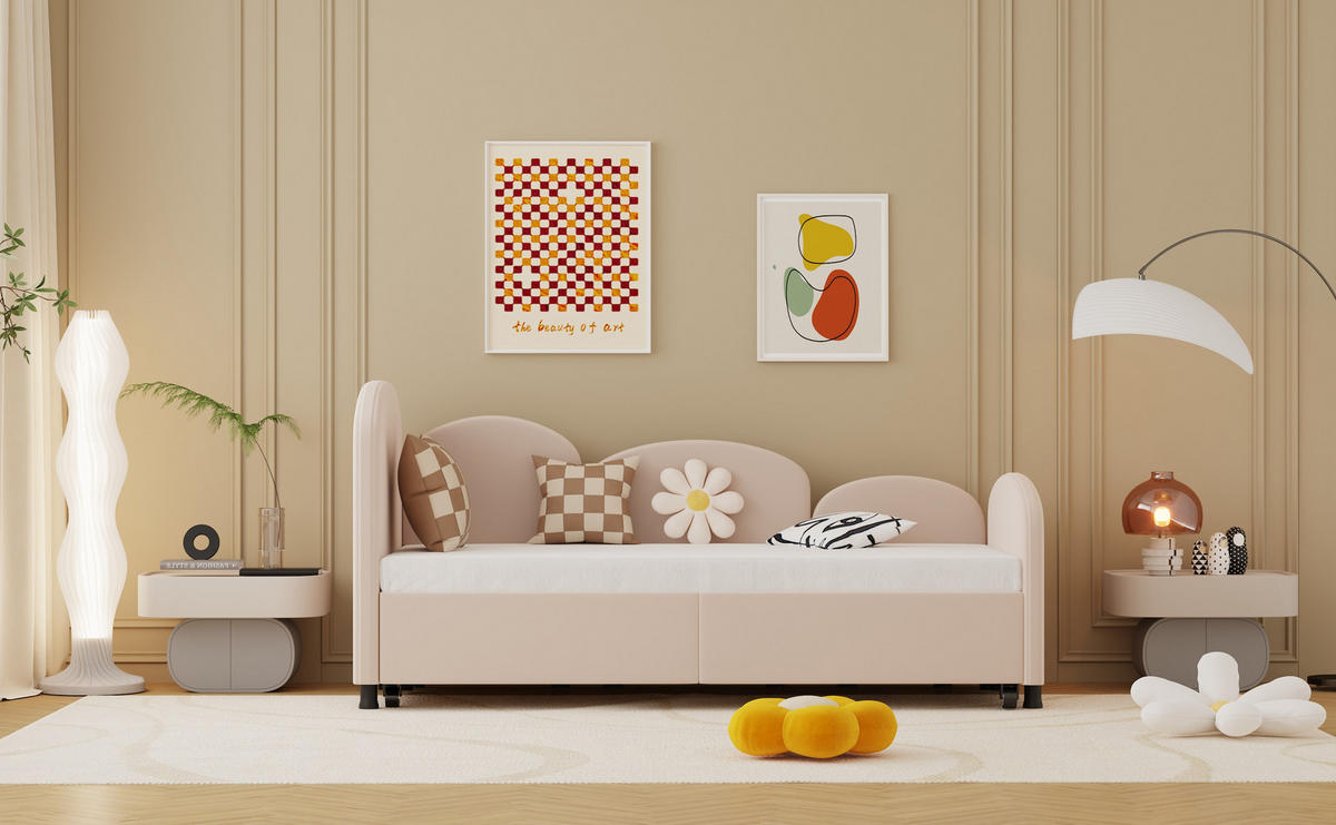 DAYBETT 90x200 cm Samt Schubladen - Rosa, Metall (90/200cm) - Fortuna Lai