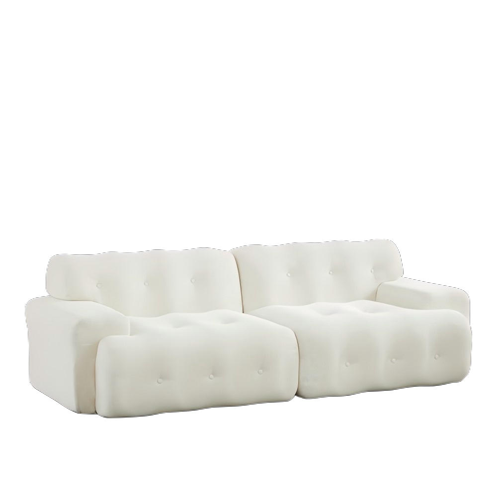 CLOUD-SOFA 2-SITZER, BREITE ARMLEHNEN, KNOPF-DESIGN - Beige, Textil (104/66/224cm)