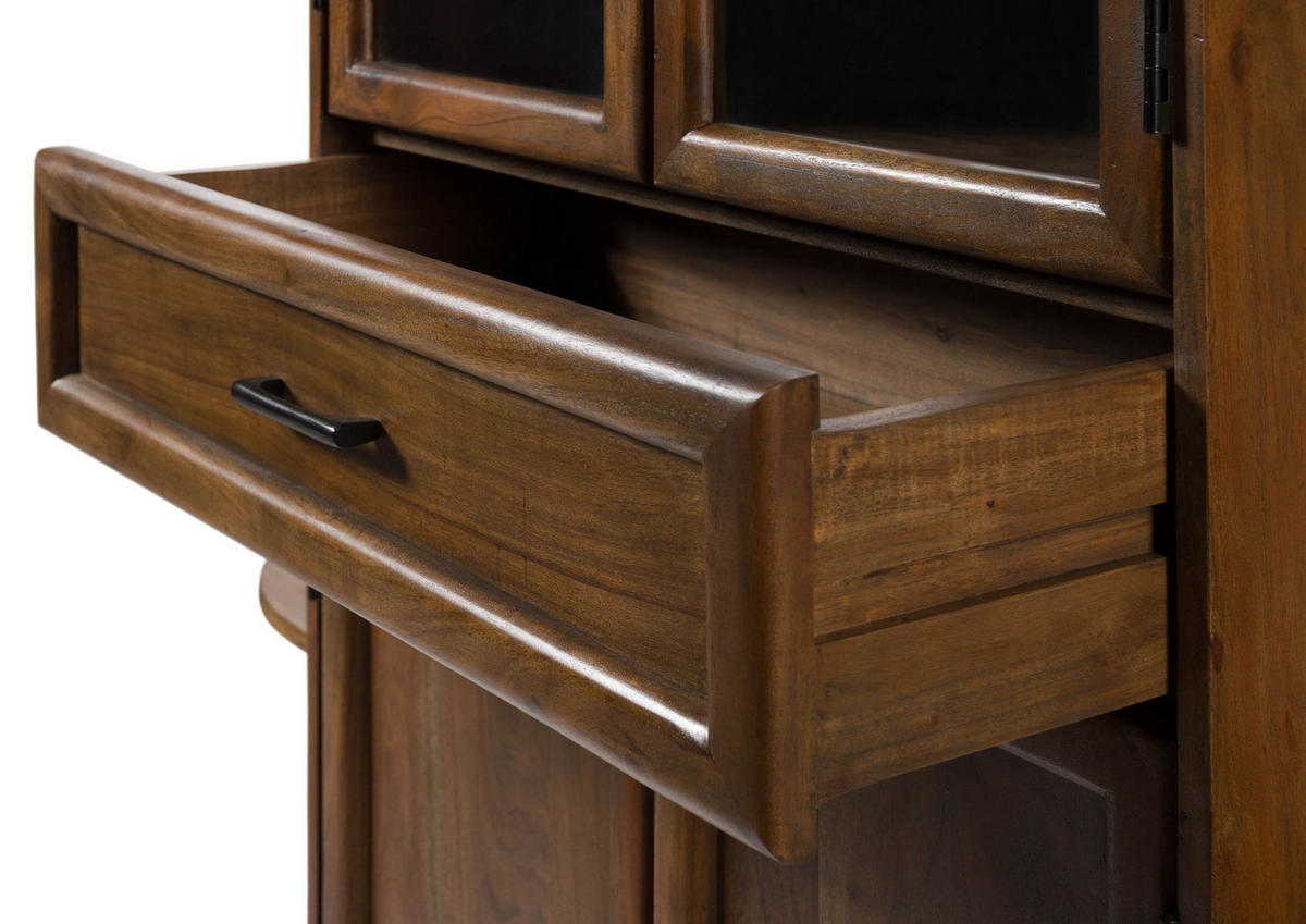 VITRINE Akazie 120x40x178 natur lackiert MADRID #50 - Braun, Holz (120/178/40cm) - Massivmoebel24
