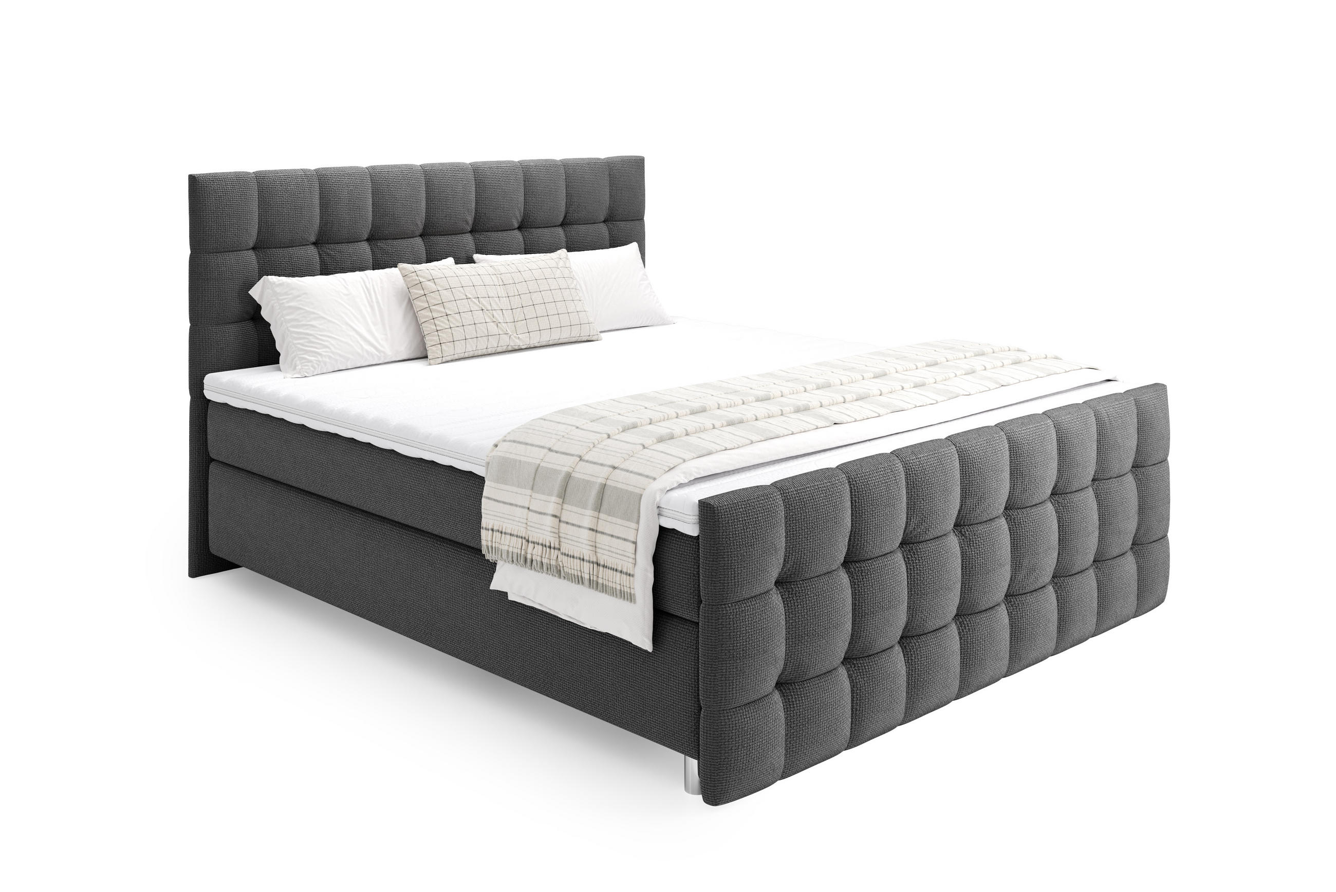 BOXSPRINGBETT Rein 180x200 – in Graphitgrau, großem Bettkasten, Gasdruckfedern - Graphitfarben, Textil (180/200cm)