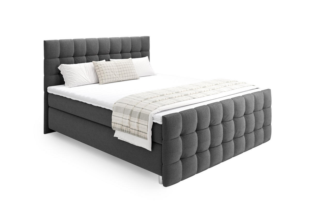 BOXSPRINGBETT Rein 180x200 – in Graphitgrau, großem Bettkasten, Gasdruckfedern - Graphitfarben, Textil (180/200cm)