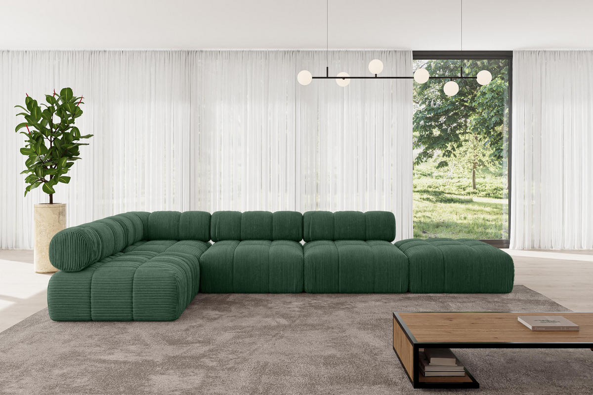 ECKSOFA modulares Sofa Favio-L2 - 380x190x70 cm Grün Cord - Grün, Holzwerkstoff/Textil (380/190cm) - ALTDECOR