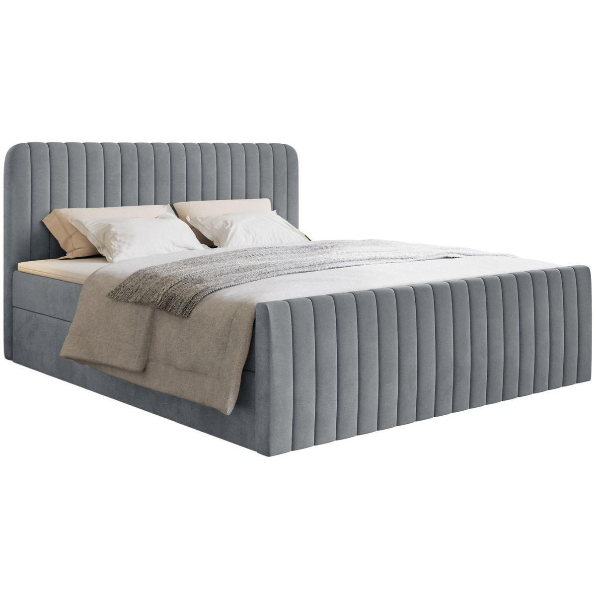 BOXBETT Saliano mit Topper und Samtbezug Grau, 180x200 cm - Grau, Kunststoff/Textil (180/200cm) - Selsey