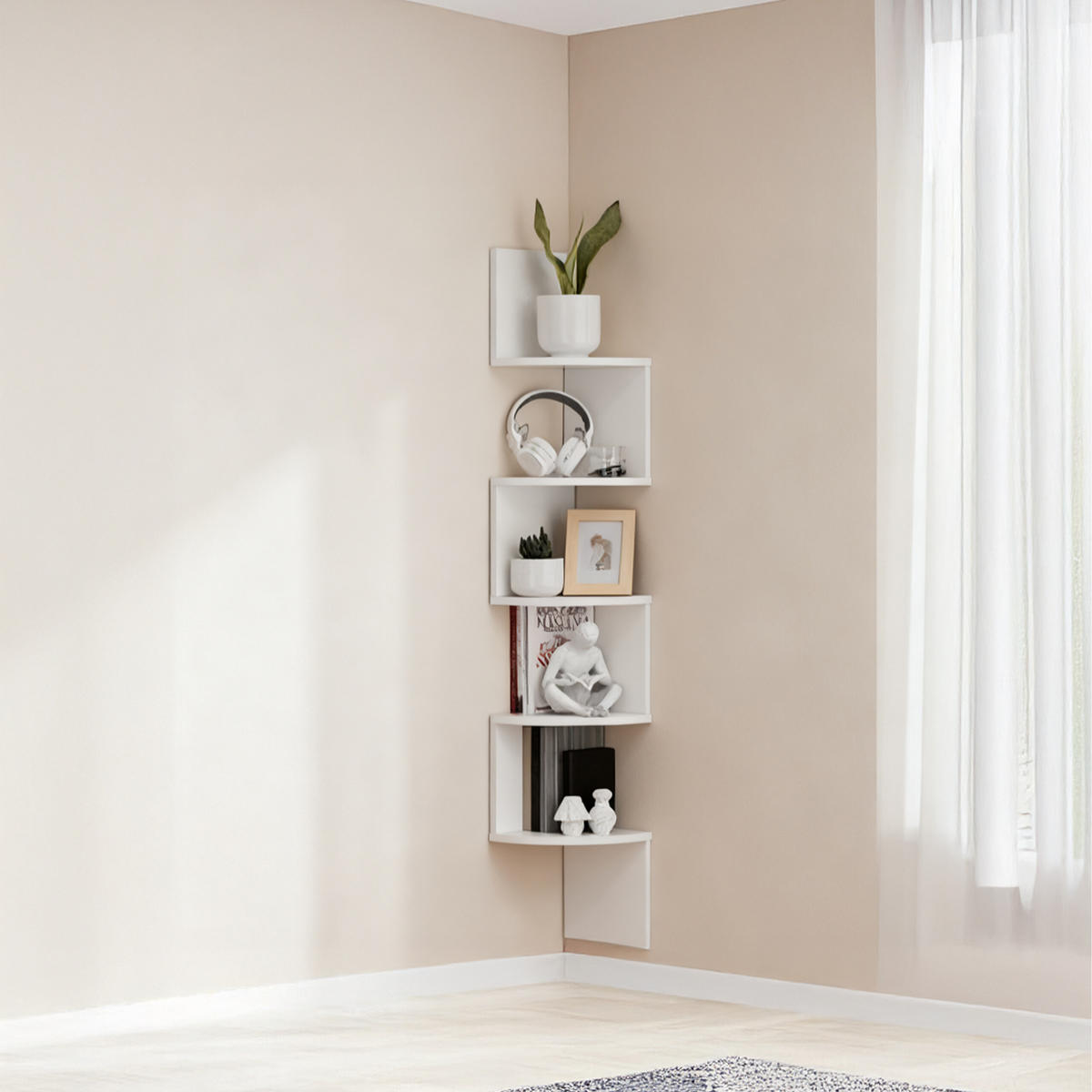 ROHOVÝ reg. - biela, kompozitné drevo (20/125/20cm) - Relaxdays