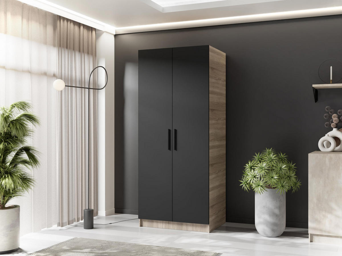 ŠATNÍ SKŘÍŇ GOLD Dub Sonoma & Černá - černá/Sonoma dub, kompozitní dřevo (78/205/52.5cm) - Kier Furniture