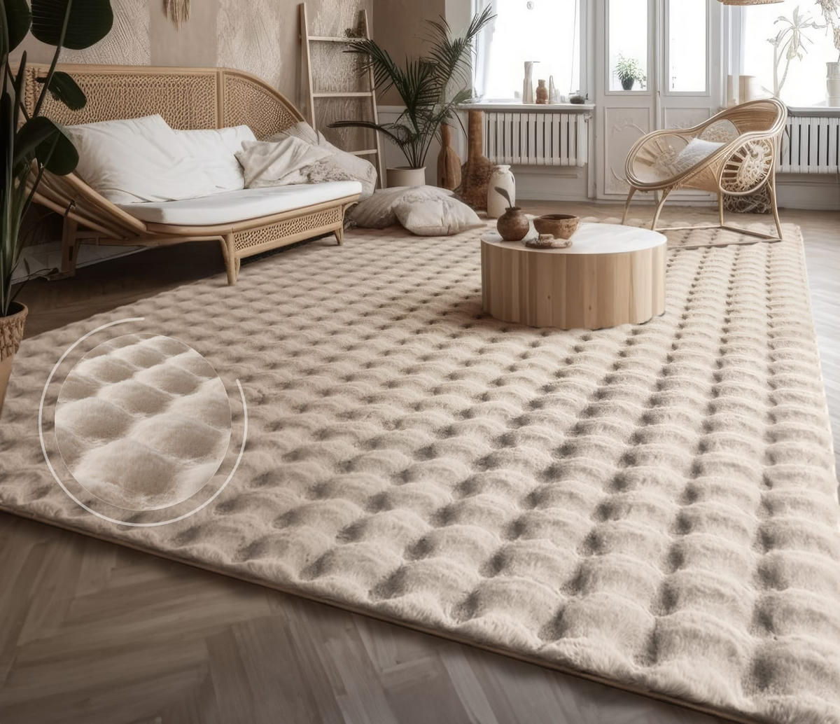 HOCHFLORTEPPICH Rauten Creme 120 x 160 cm - Creme, Kunststoff (120/160cm) - TT Home