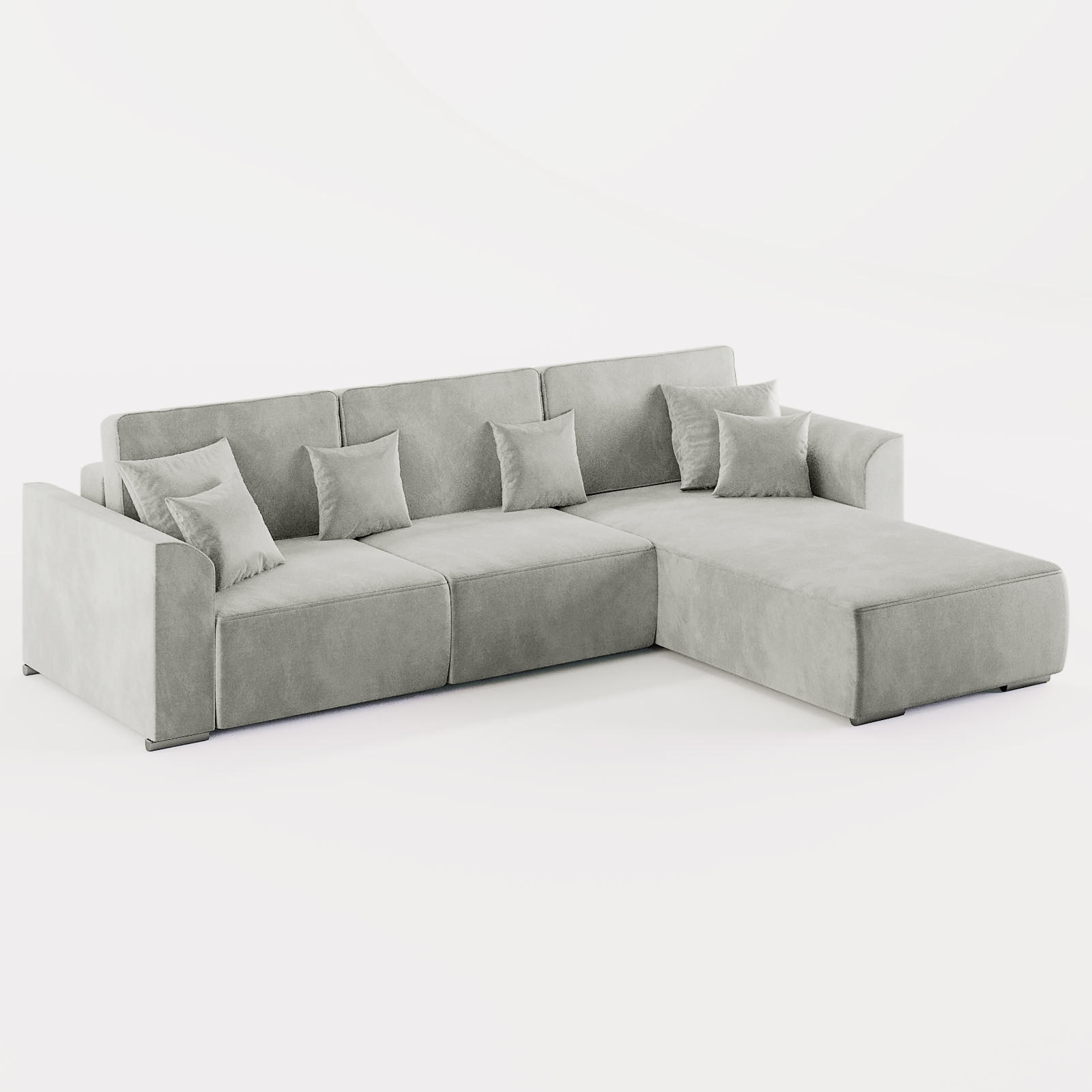 ECKSOFA LUMO L Rechts Hellgrau Velours-Stoff mit Schlaffunktion und Bettkasten - Hellgrau, Textil (293/195cm) - Barchello