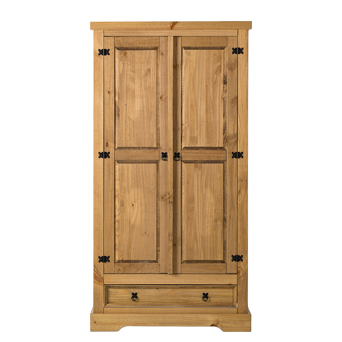 DREHTÜRENSCHRANK - Eckig - Kiefer massiv - Schwarz/Kieferfarben, Holz/Metall (101/195/56cm) - home24