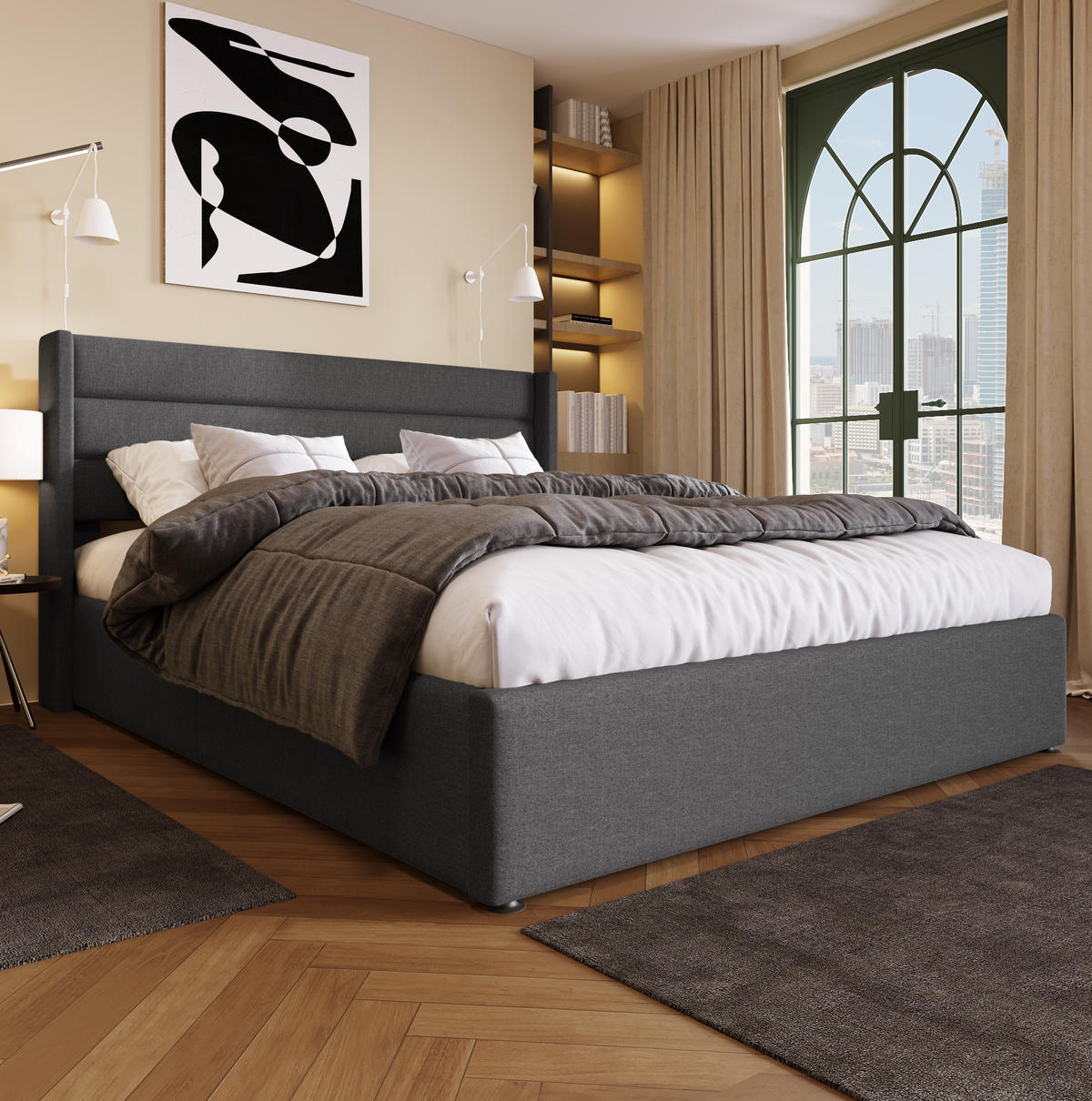 POLSTERBETT mit Bettkasten 180x200 cm Leinen Gray - Grau, Metall (180/200cm) - Meubliv