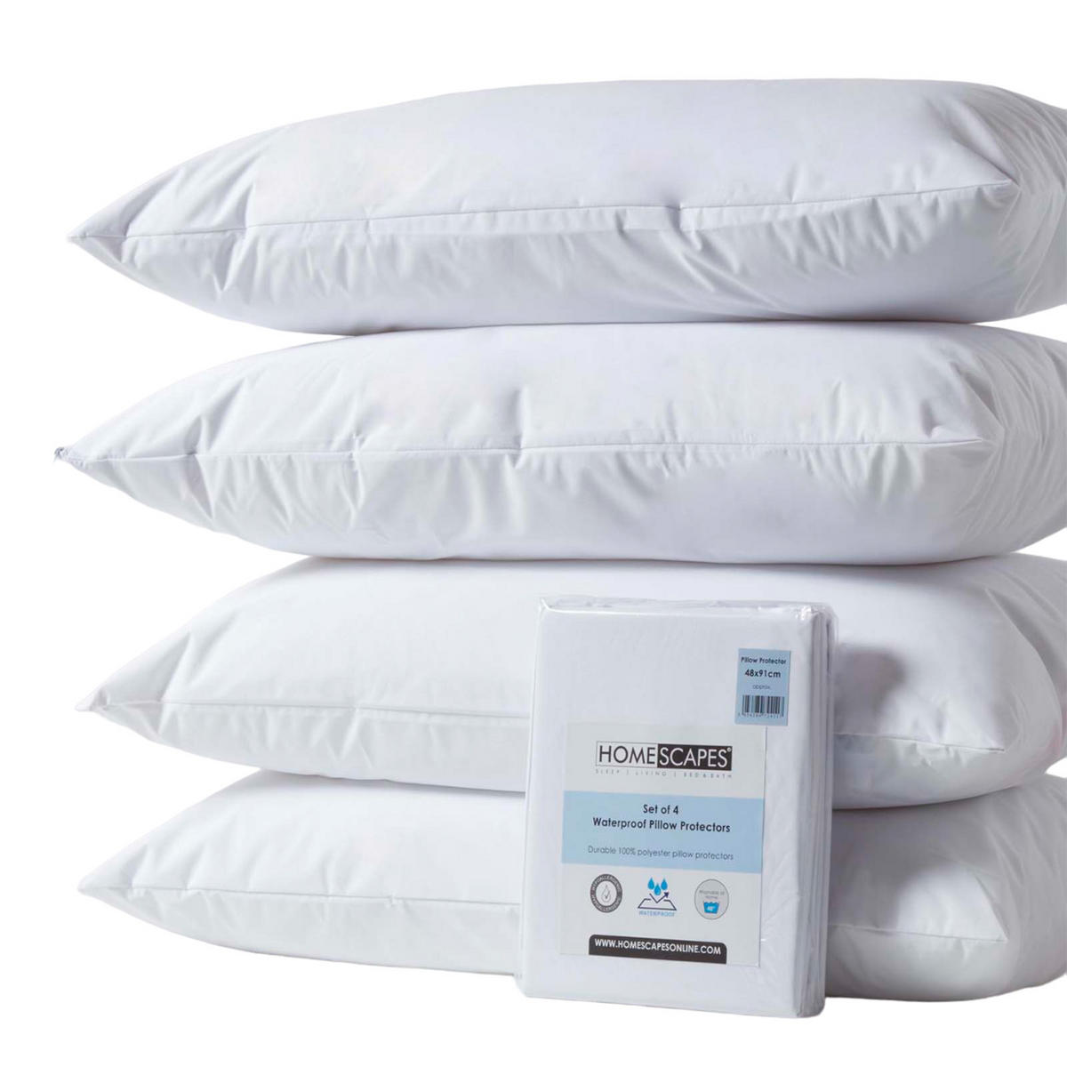 KISSENSCHONER wasserdicht 50/90 cm, 4er-Set mit Reißverschluss - Weiß, Textil (48/91cm) - Homescapes