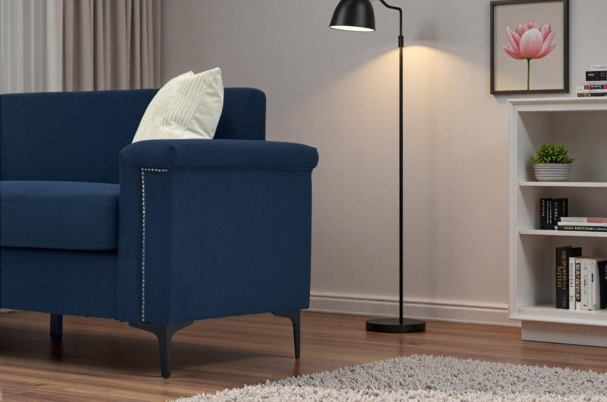 2-SITZER Sofa Polyester-Feinleinen mit Nieten und Metallfüßen 172/73.5/81.5 cm Blau - Blau, Textil (73.5/81.5/172cm) - Redom
