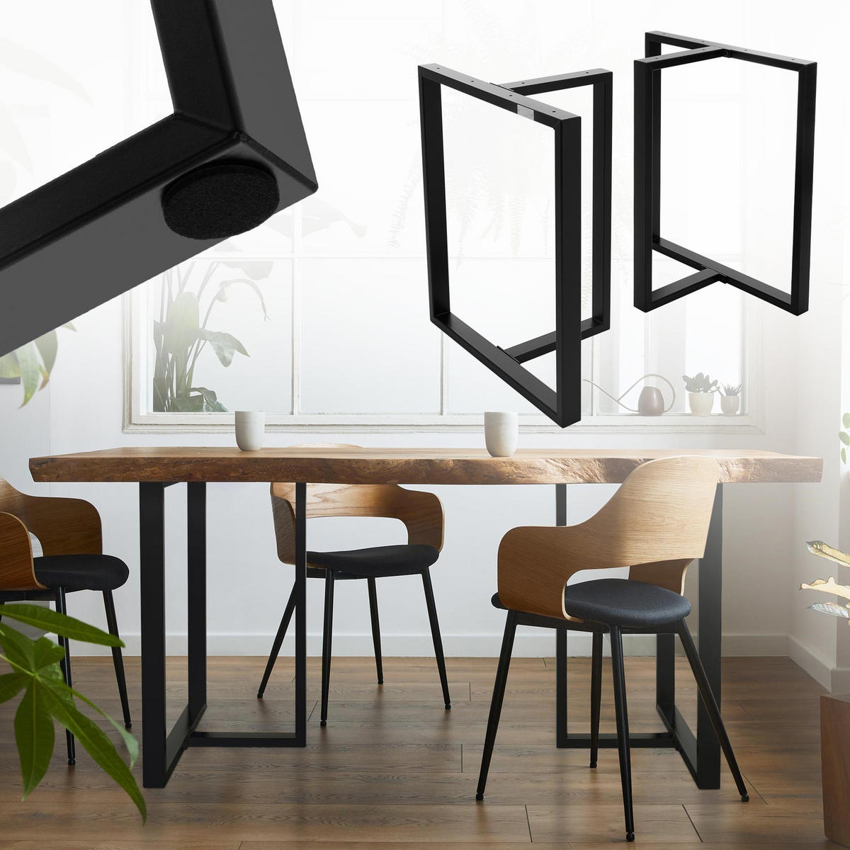 TISCHBEINE 2er Set T-Form 60x72 cm Schwarz - Schwarz, Metall (35/72/60cm) - ML-DESIGN