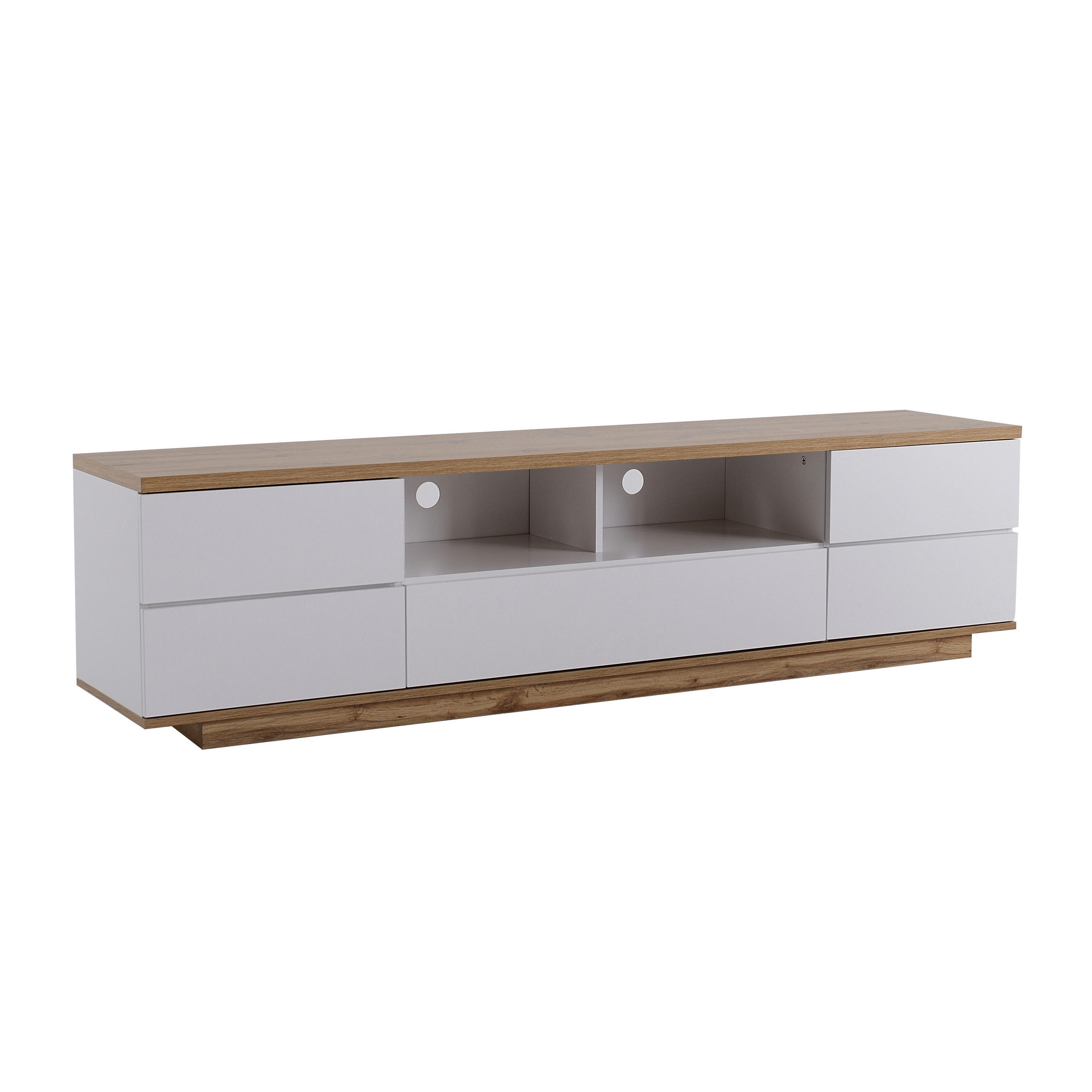 TV Lowboard 180x38x46 cm, Holzmaserung, Weiß - Weiß, Holz (180/46/38cm)