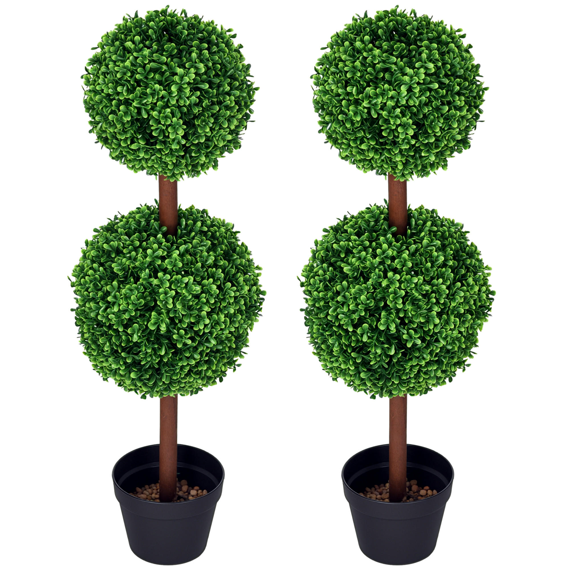 PFLANZENSET Grün Buxus-Doppelkugel realistisch mit Topf 90 cm (2er-Set) - Grün, Kunststoff (90cm) - PANGIVO