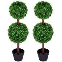 PFLANZENSET Grün Buxus-Doppelkugel realistisch mit Topf 90 cm (2er-Set) - Grün, Kunststoff (90cm) - PANGIVO