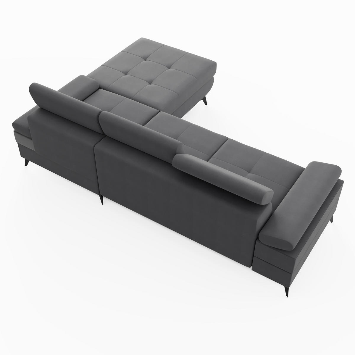 ECKSOFA VENTO Rechts Ecru Velours Easy Clean L-Form Couch mit Schlaffunktion & Bettkasten - Ecru/Schwarz, Holz (261/190cm) - Barchello
