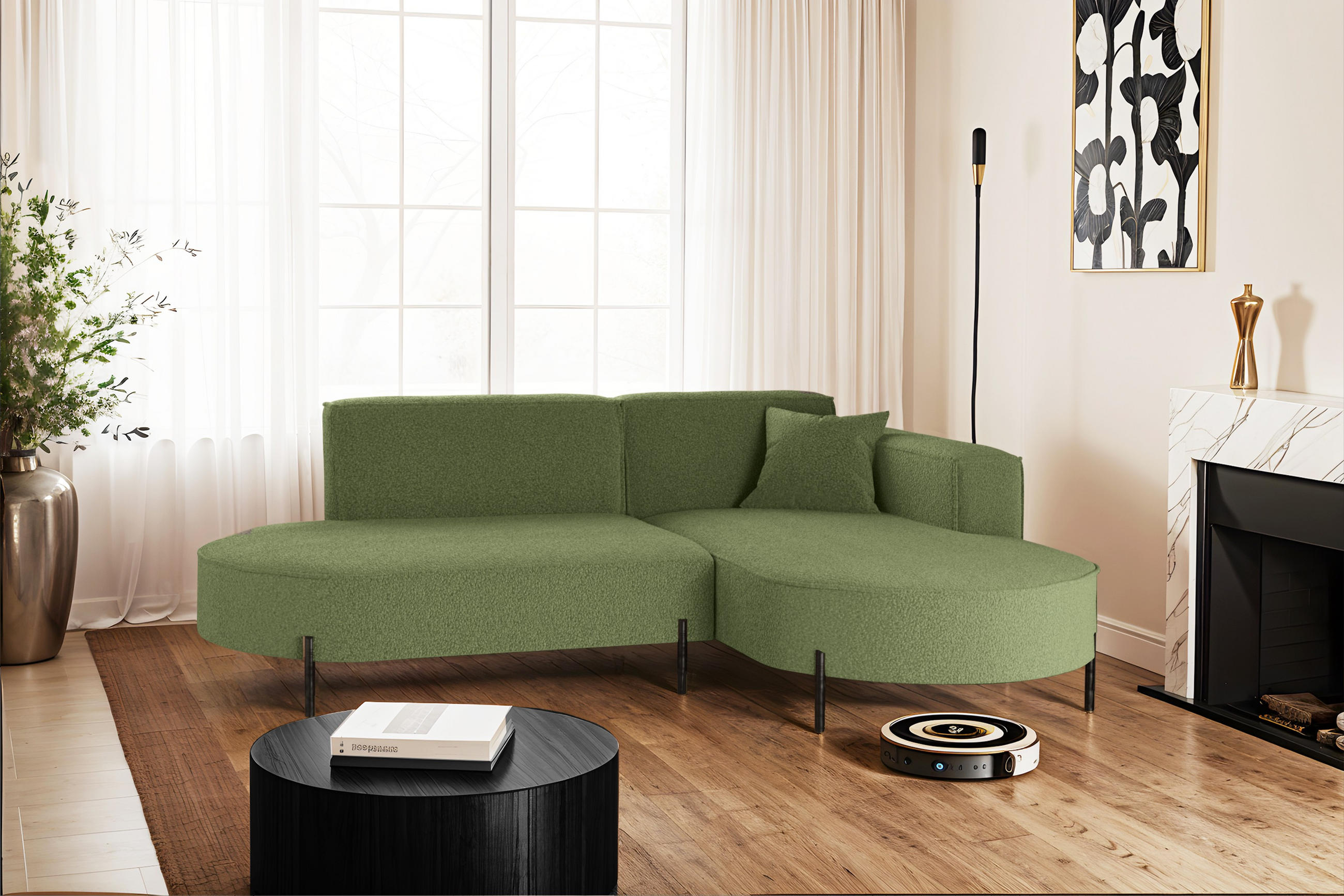 ECKSOFA L-Form Designer Modena Rein Stoff Quelle Olive Rechts - Olivgrün, Holz/Textil (236/165cm) - Kaiser Möbel