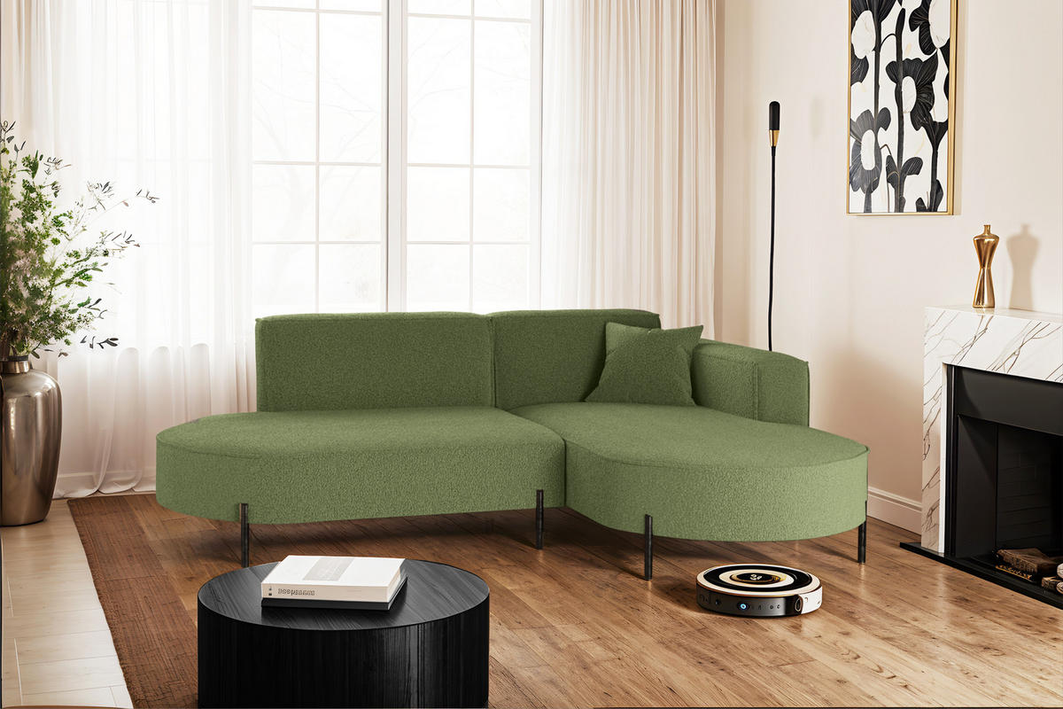 ECKSOFA L-Form Designer Modena Rein Stoff Quelle Olive Rechts - Olivgrün, Holz/Textil (236/165cm) - Kaiser Möbel